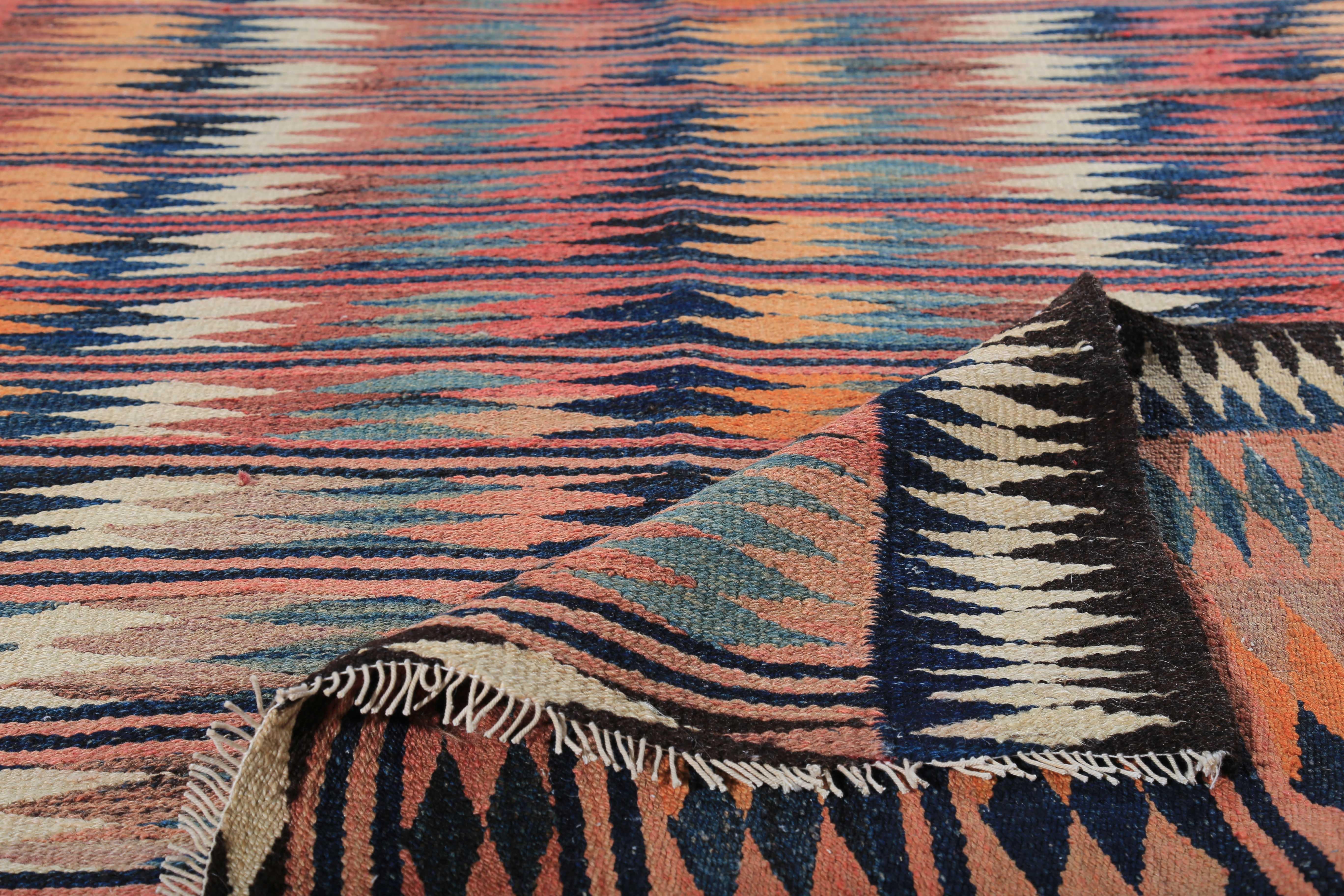 New Turkish Kilim Rug with Colorful Geometric Patterns on Black Field In New Condition For Sale In Dallas, TX