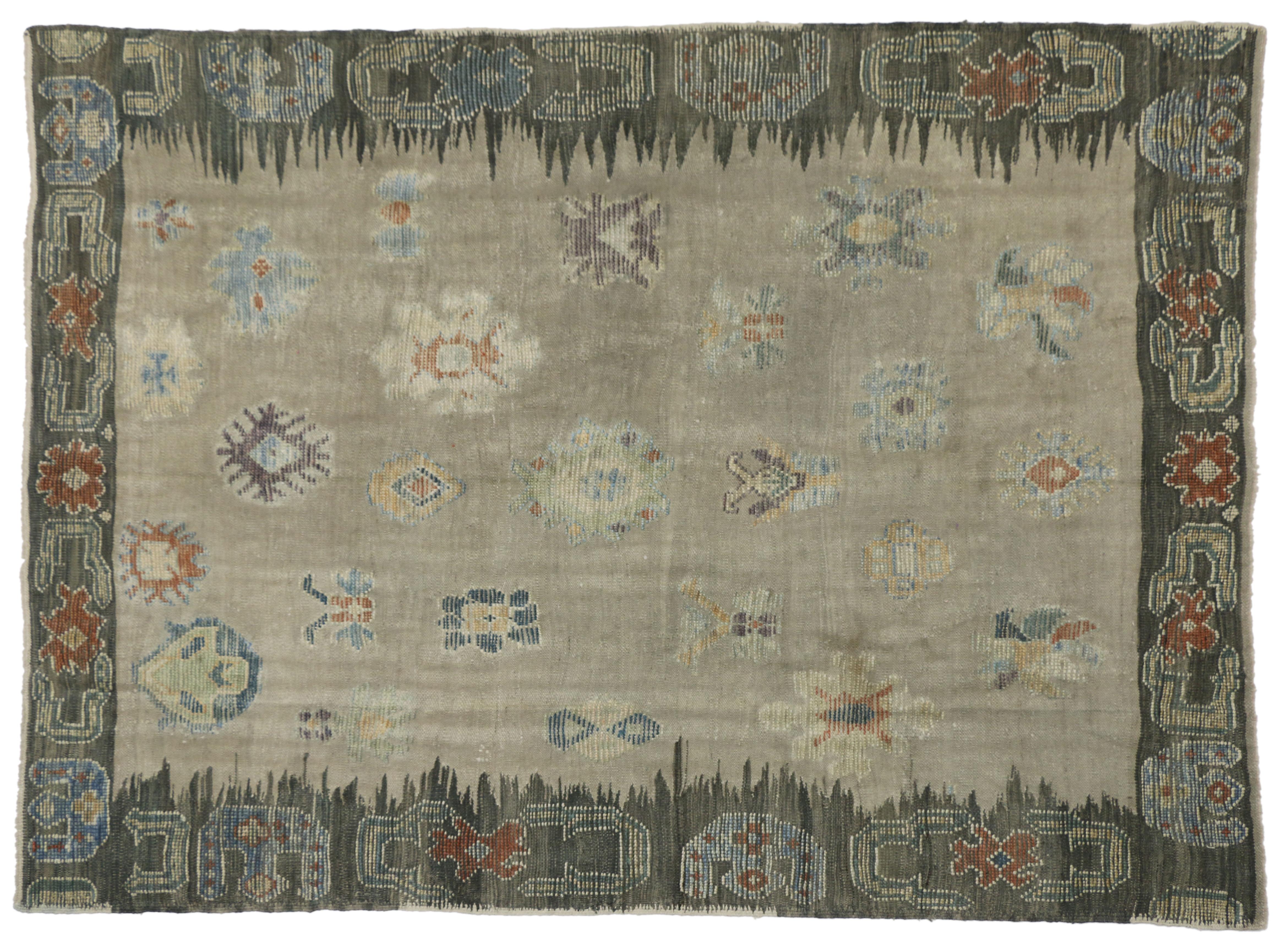 Hand-Woven New Turkish Kilim Rug with Bohemian Tribal Style, Flat-weave Gray Souf Rug  For Sale