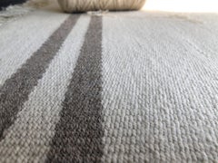 New Turkish Kilim, Undyed Natural Wool, Flatweave Rug, Beige with Stripe Border