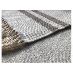 New Turkish Kilim, Undyed Natural Wool, Flatweave Rug, Beige with Stripe Border
