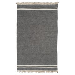 New Turkish Kilim, Undyed Natural Wool, Flatweave Rug, Grey with Stripe Border