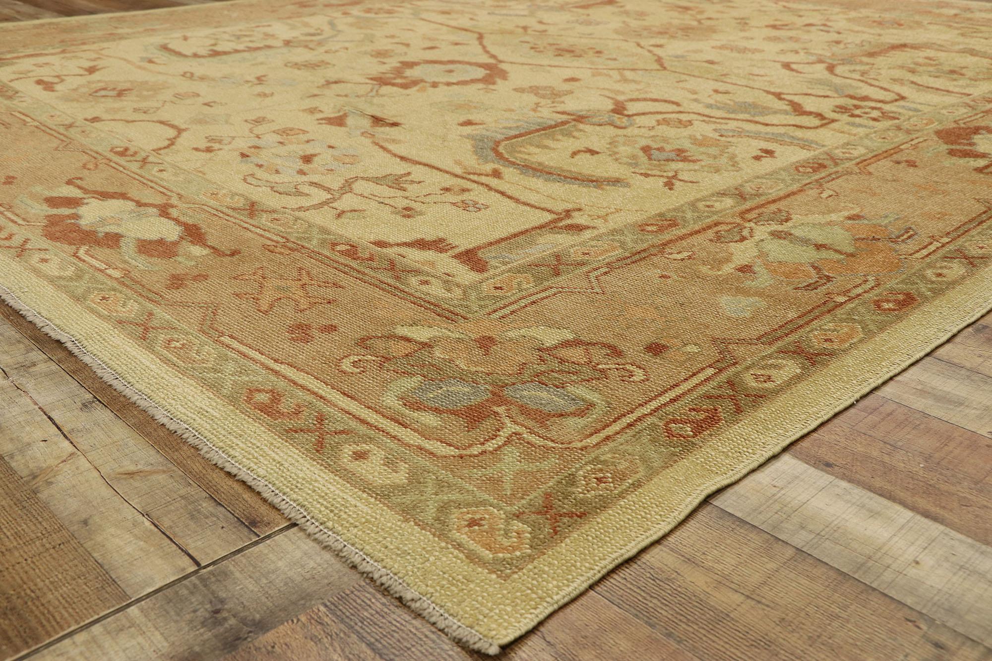 Contemporary New Turkish Oushak Area Rug with Arts & Crafts Style For Sale