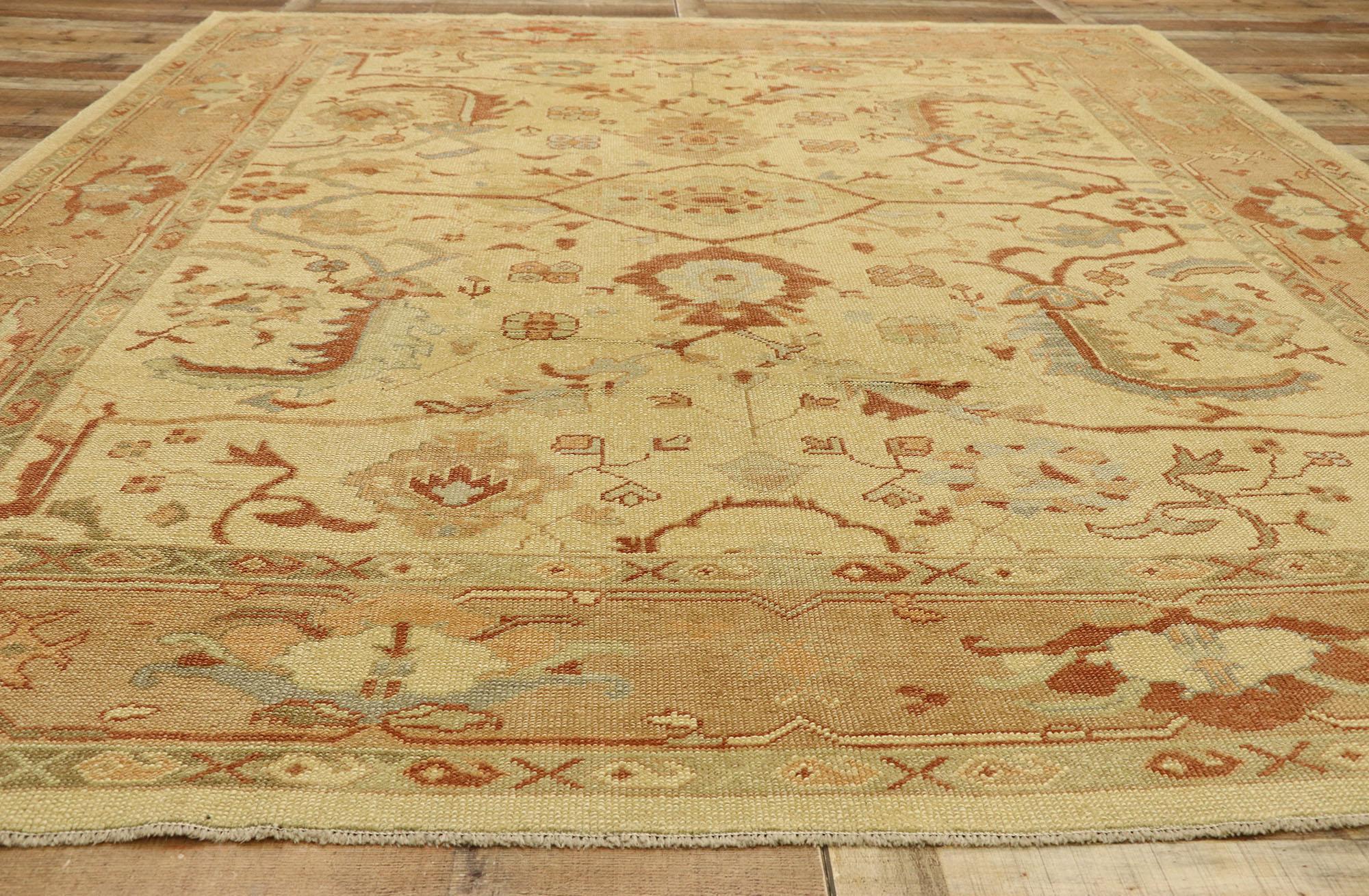 Wool New Turkish Oushak Area Rug with Arts & Crafts Style For Sale