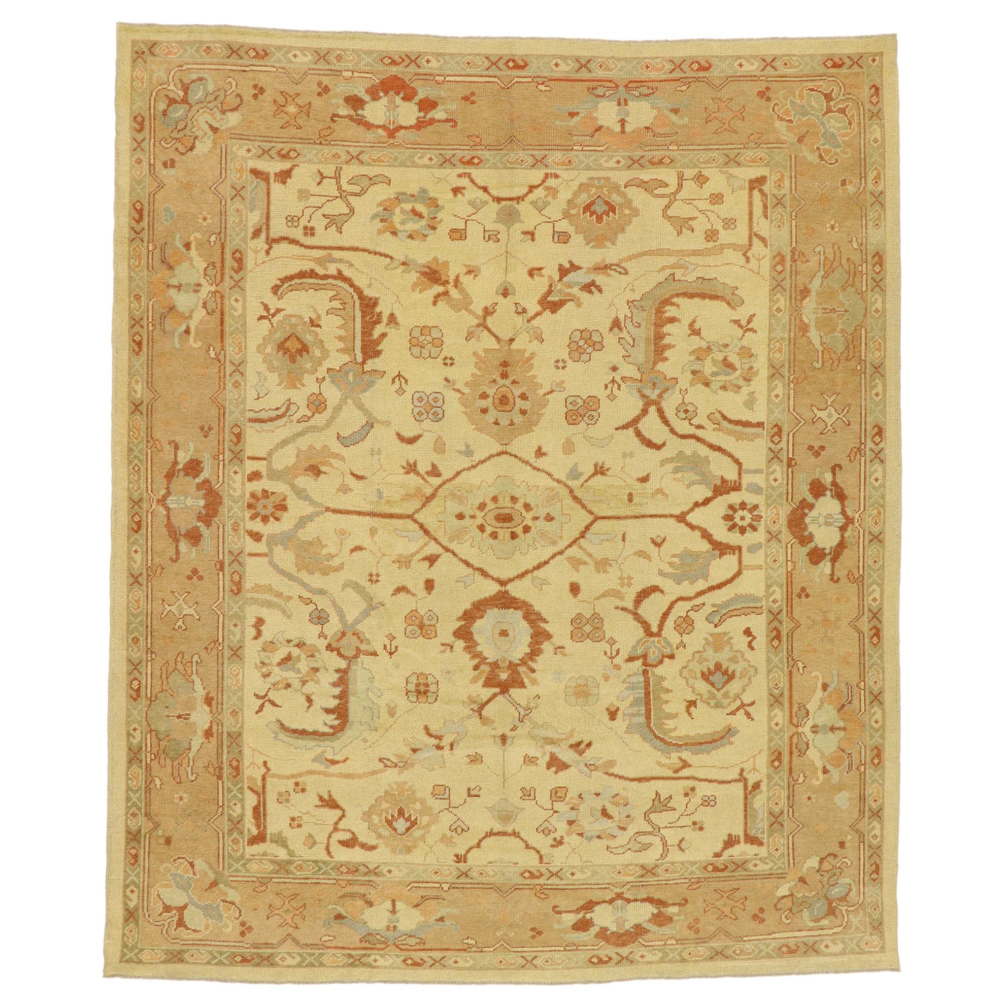 New Turkish Oushak Area Rug with Arts & Crafts Style For Sale