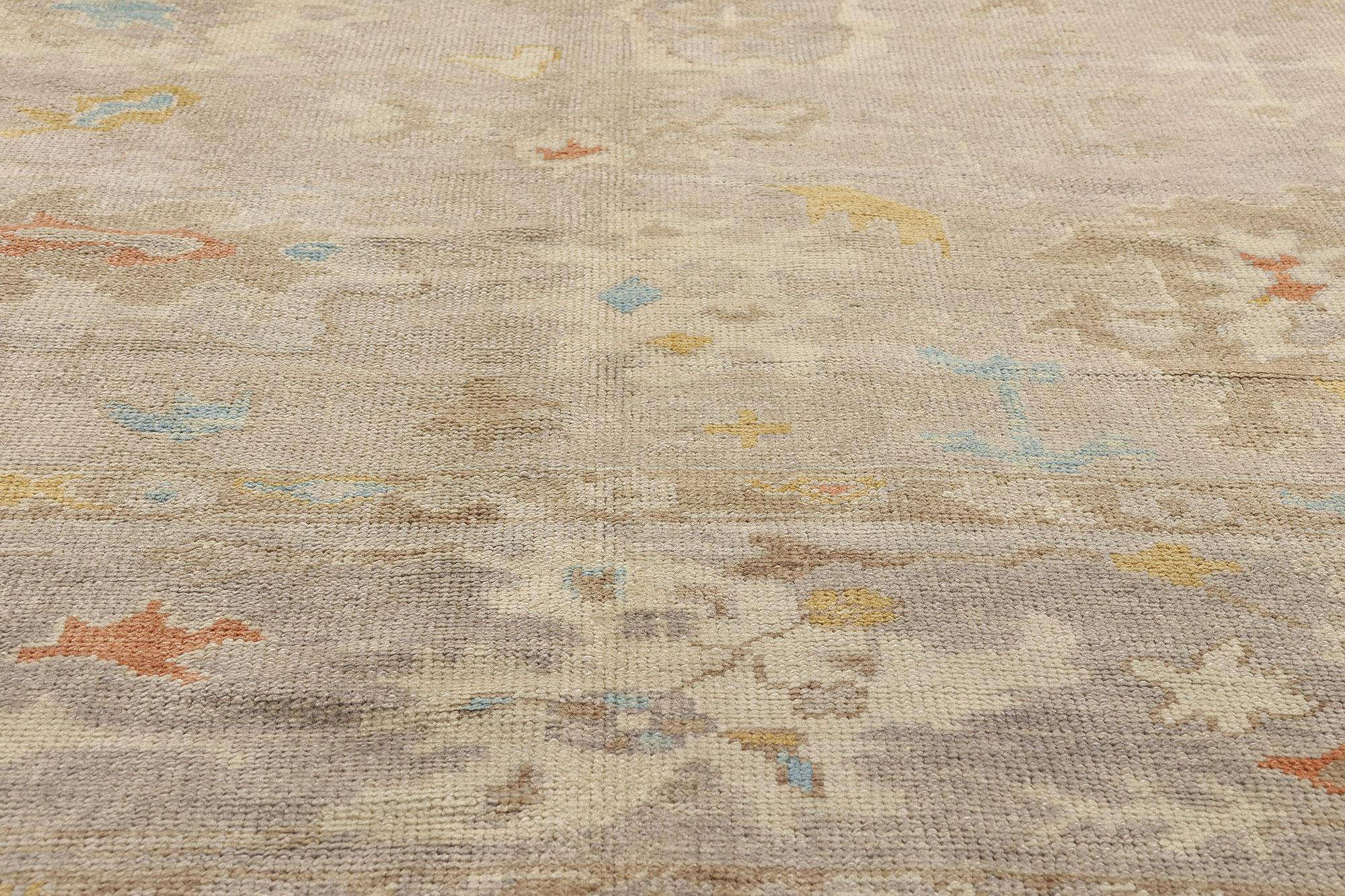 New Modern Earth-Tone Turkish Oushak Rug with Transitional Style For Sale 1