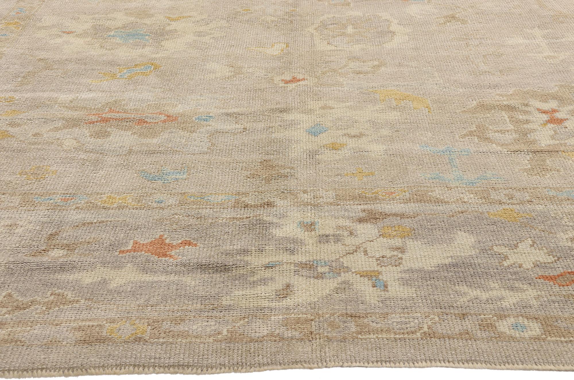 New Modern Earth-Tone Turkish Oushak Rug with Transitional Style For Sale 2