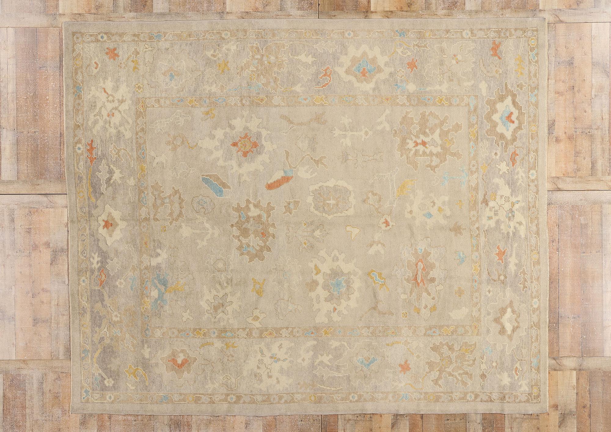 New Modern Earth-Tone Turkish Oushak Rug with Transitional Style For Sale 3