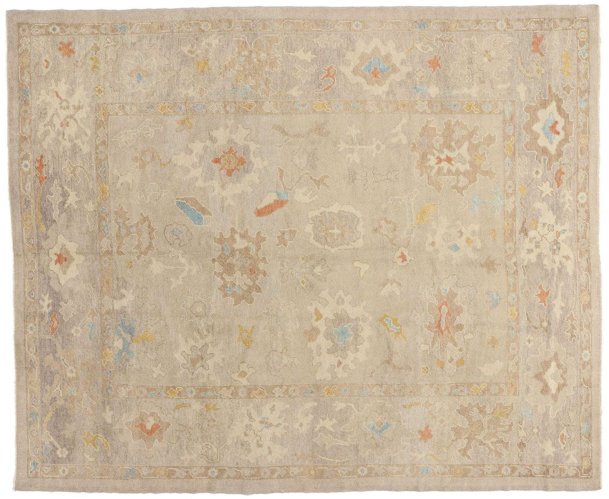 New Modern Earth-Tone Turkish Oushak Rug with Transitional Style For Sale 4