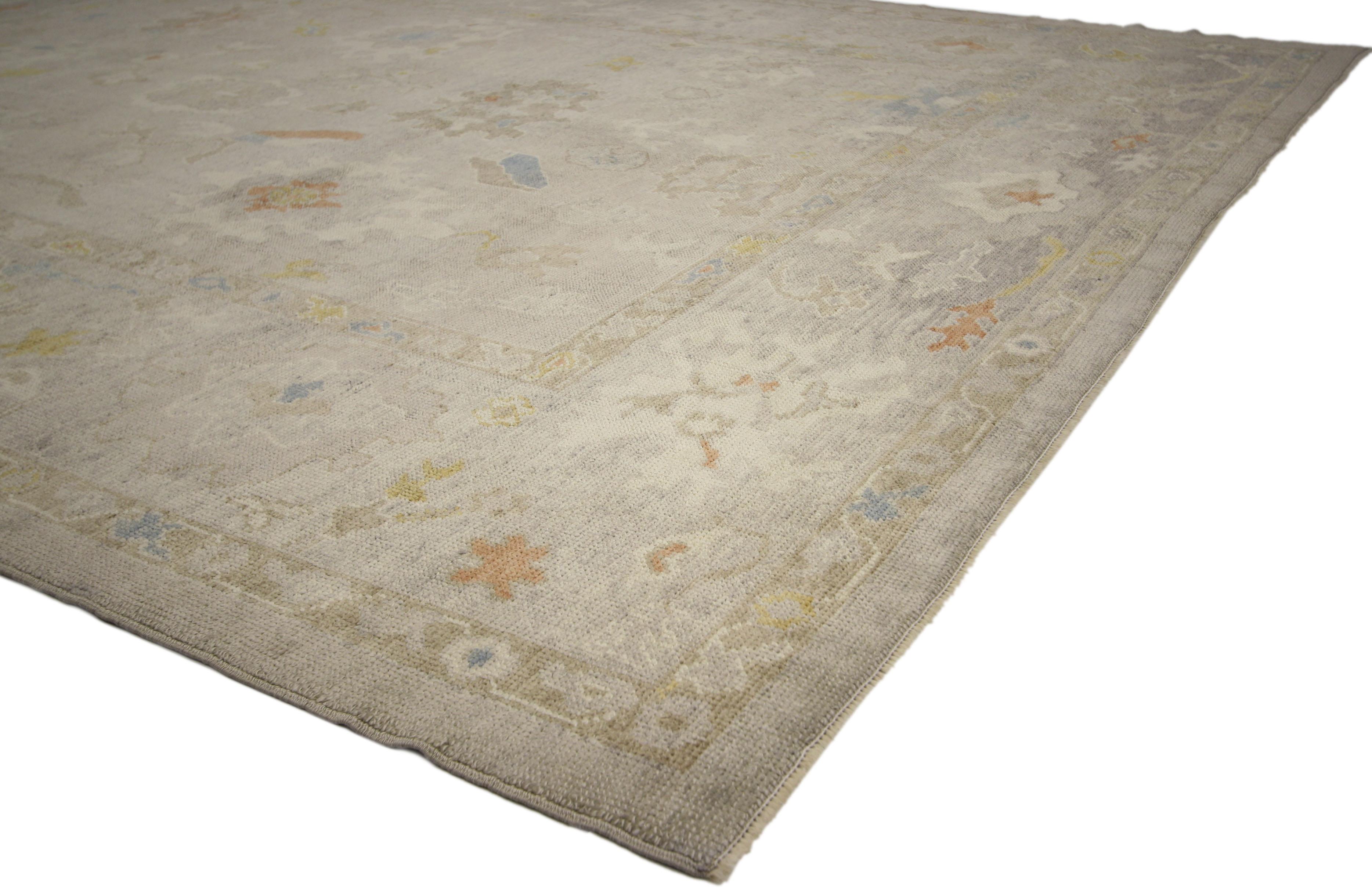 Wool New Turkish Oushak Area Rug with Light, Neutral Colors For Sale