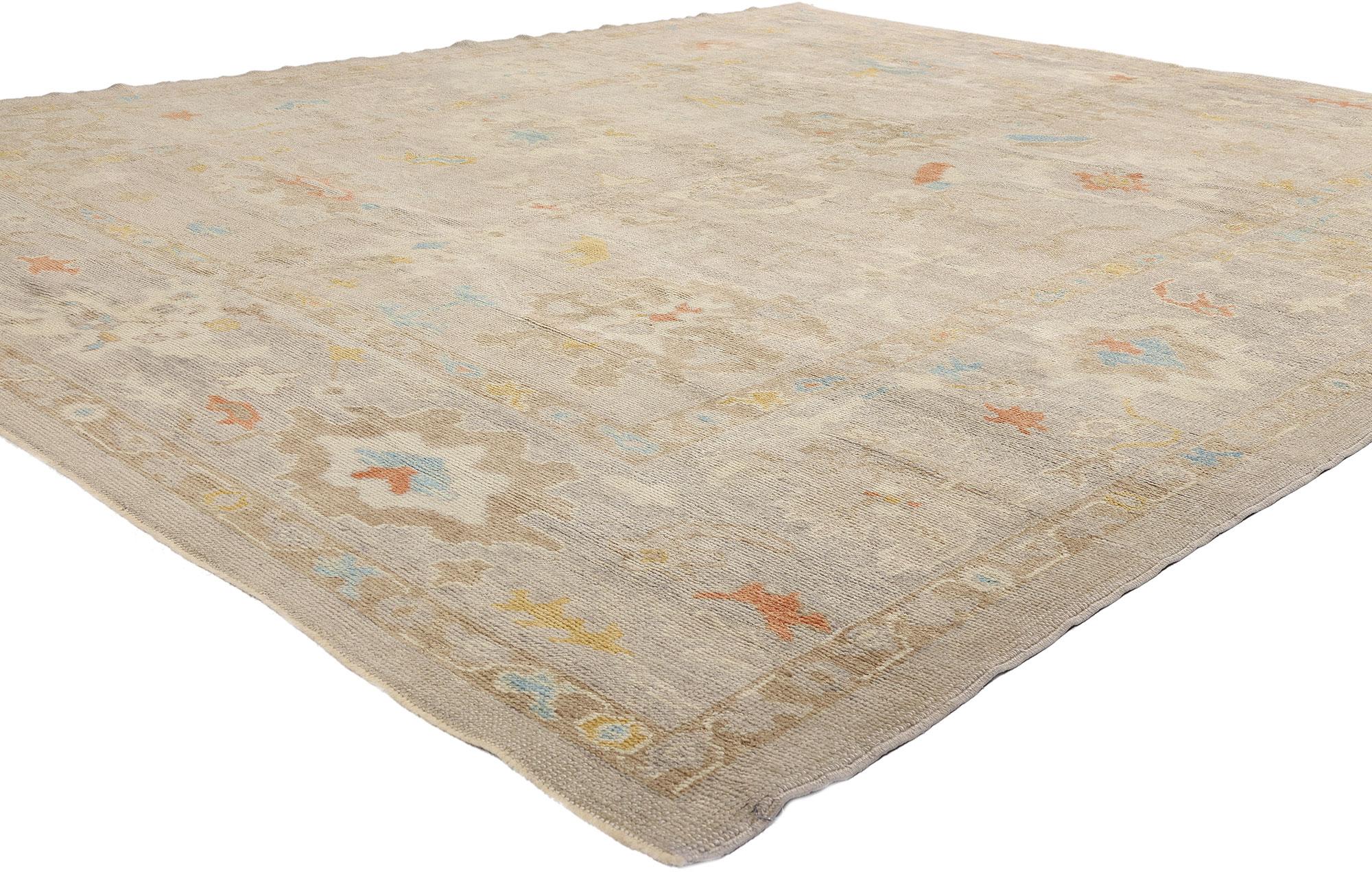 Hand-Knotted New Modern Earth-Tone Turkish Oushak Rug with Transitional Style For Sale