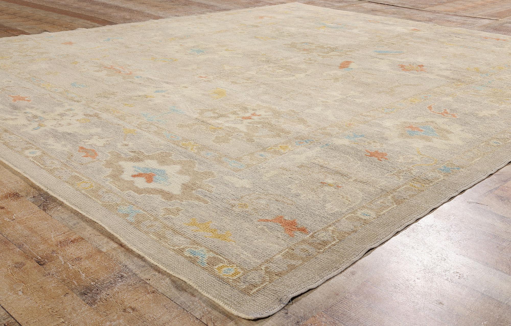 New Modern Earth-Tone Turkish Oushak Rug with Transitional Style In New Condition For Sale In Dallas, TX