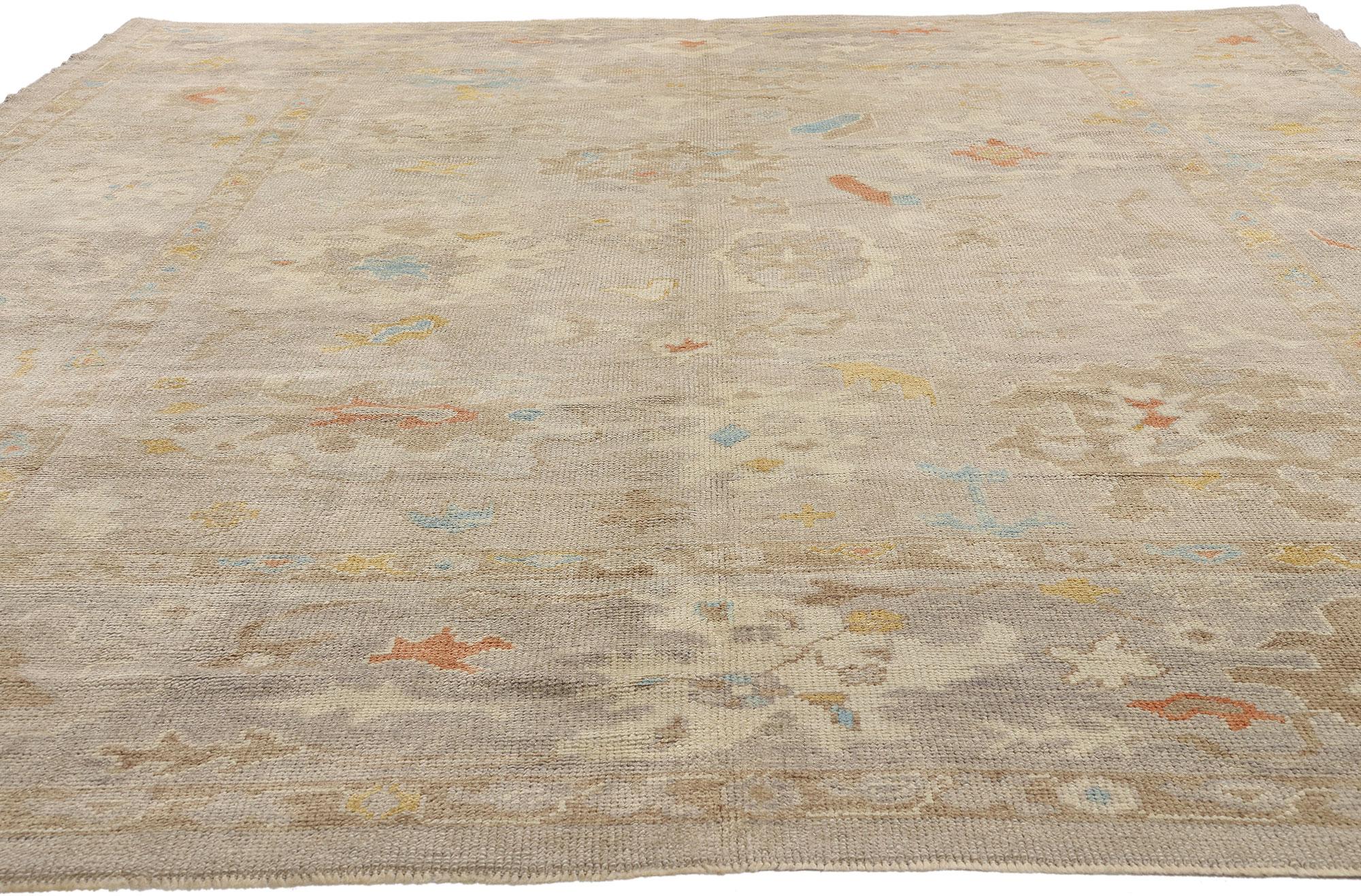 Contemporary New Modern Earth-Tone Turkish Oushak Rug with Transitional Style For Sale