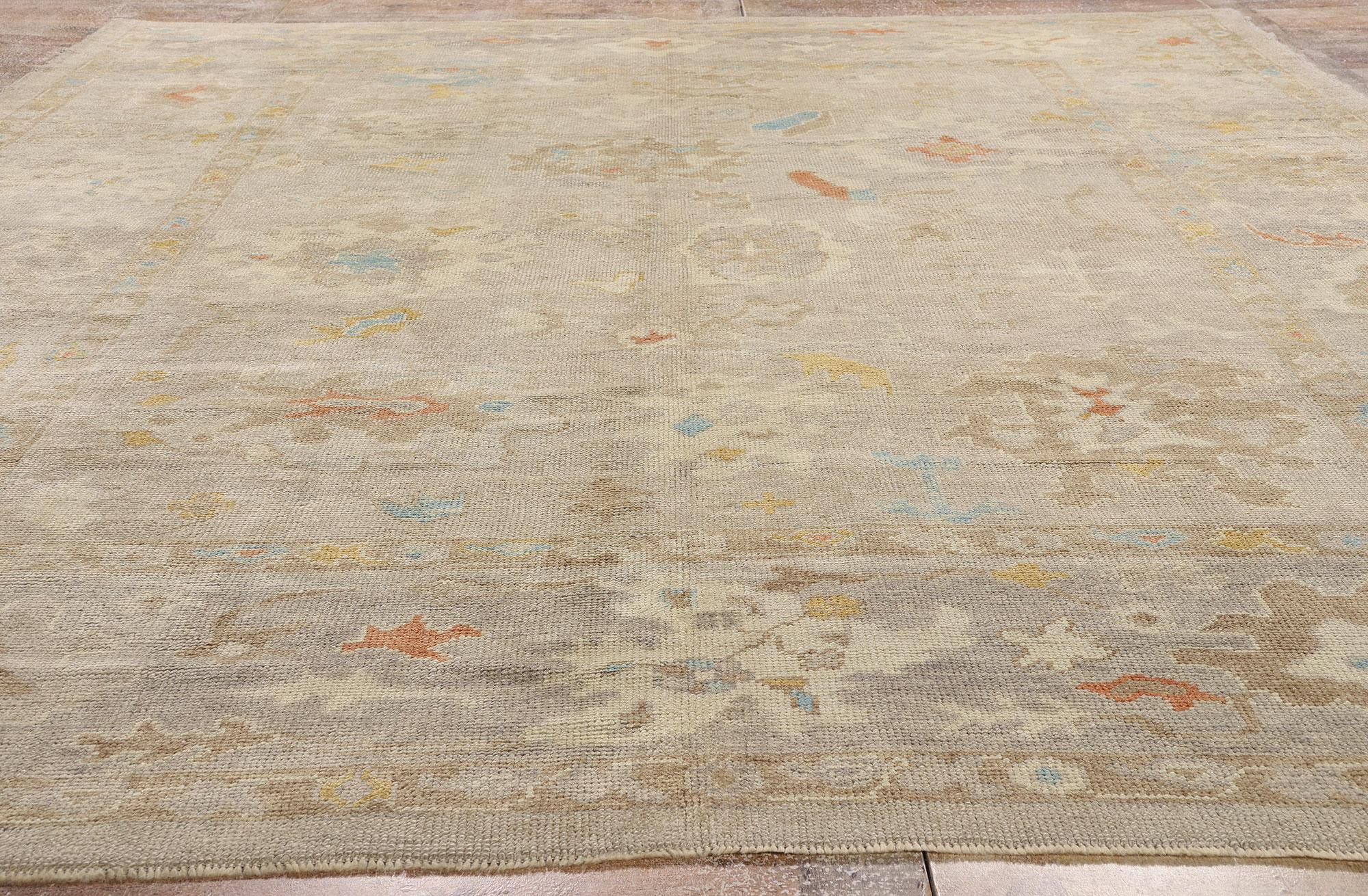 Wool New Modern Earth-Tone Turkish Oushak Rug with Transitional Style For Sale