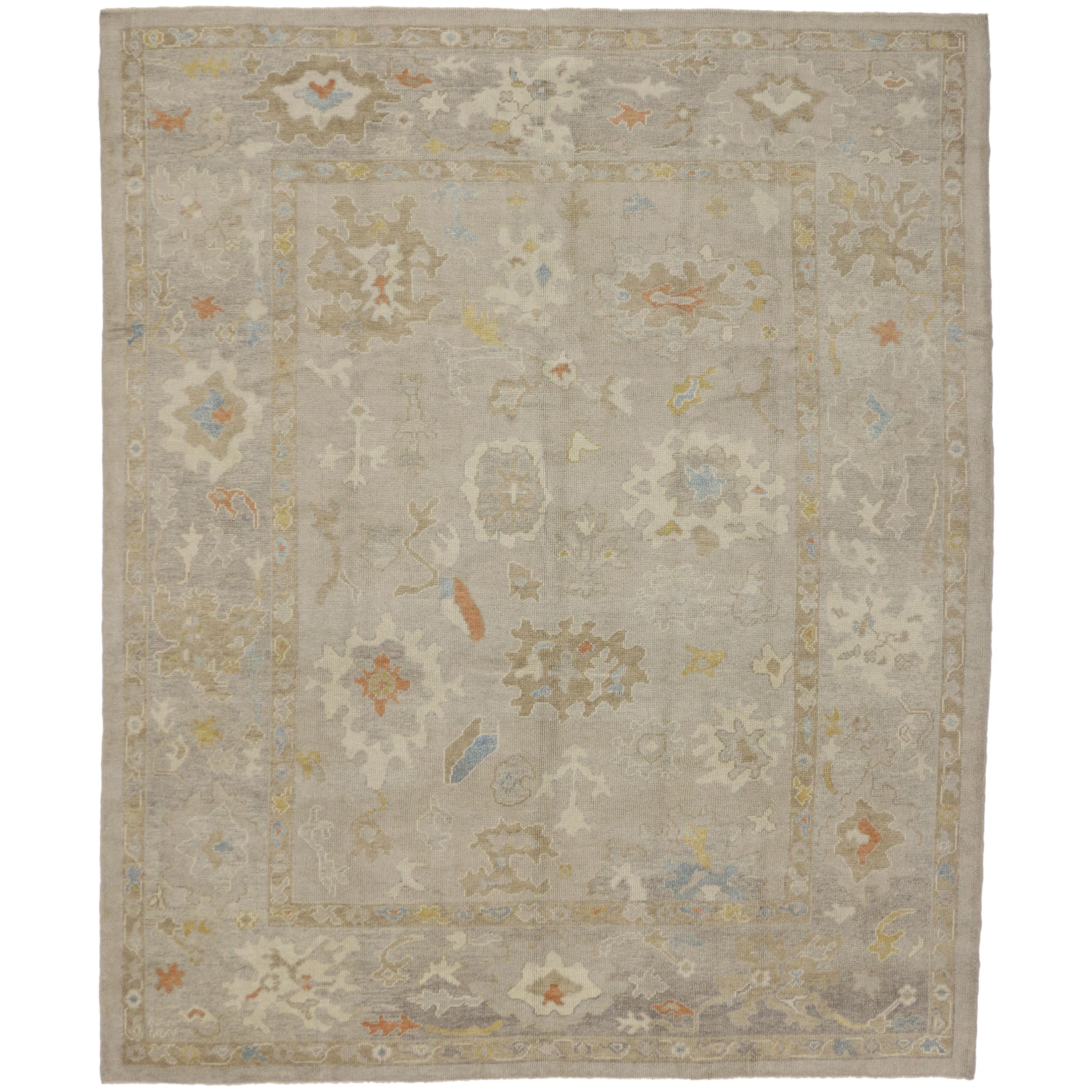 New Turkish Oushak Area Rug with Light, Neutral Colors For Sale