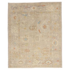 New Modern Earth-Tone Turkish Oushak Rug with Transitional Style