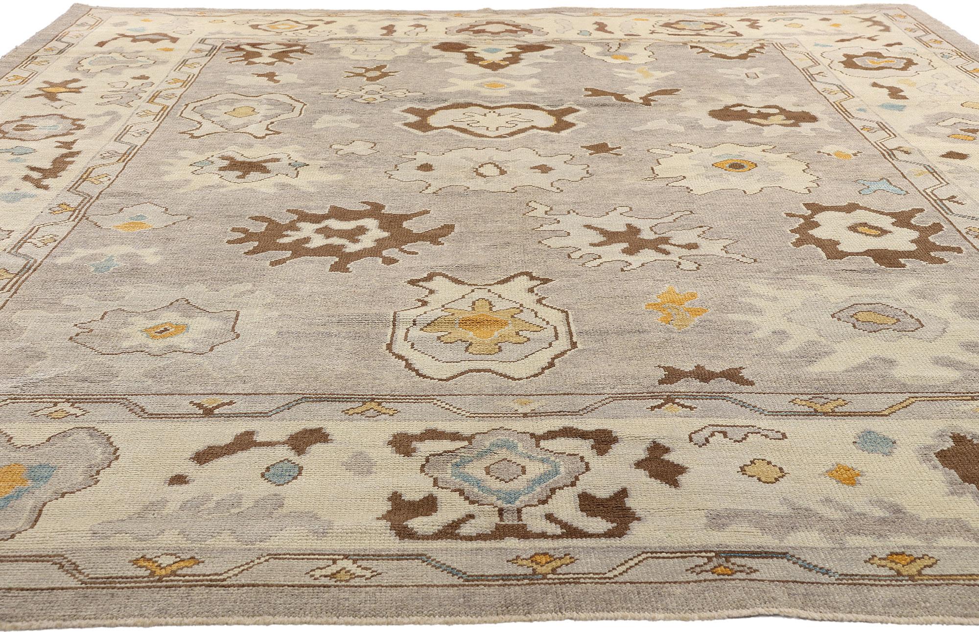 New Modern Earth-Tone Turkish Oushak Rug with Transitional Style In New Condition For Sale In Dallas, TX