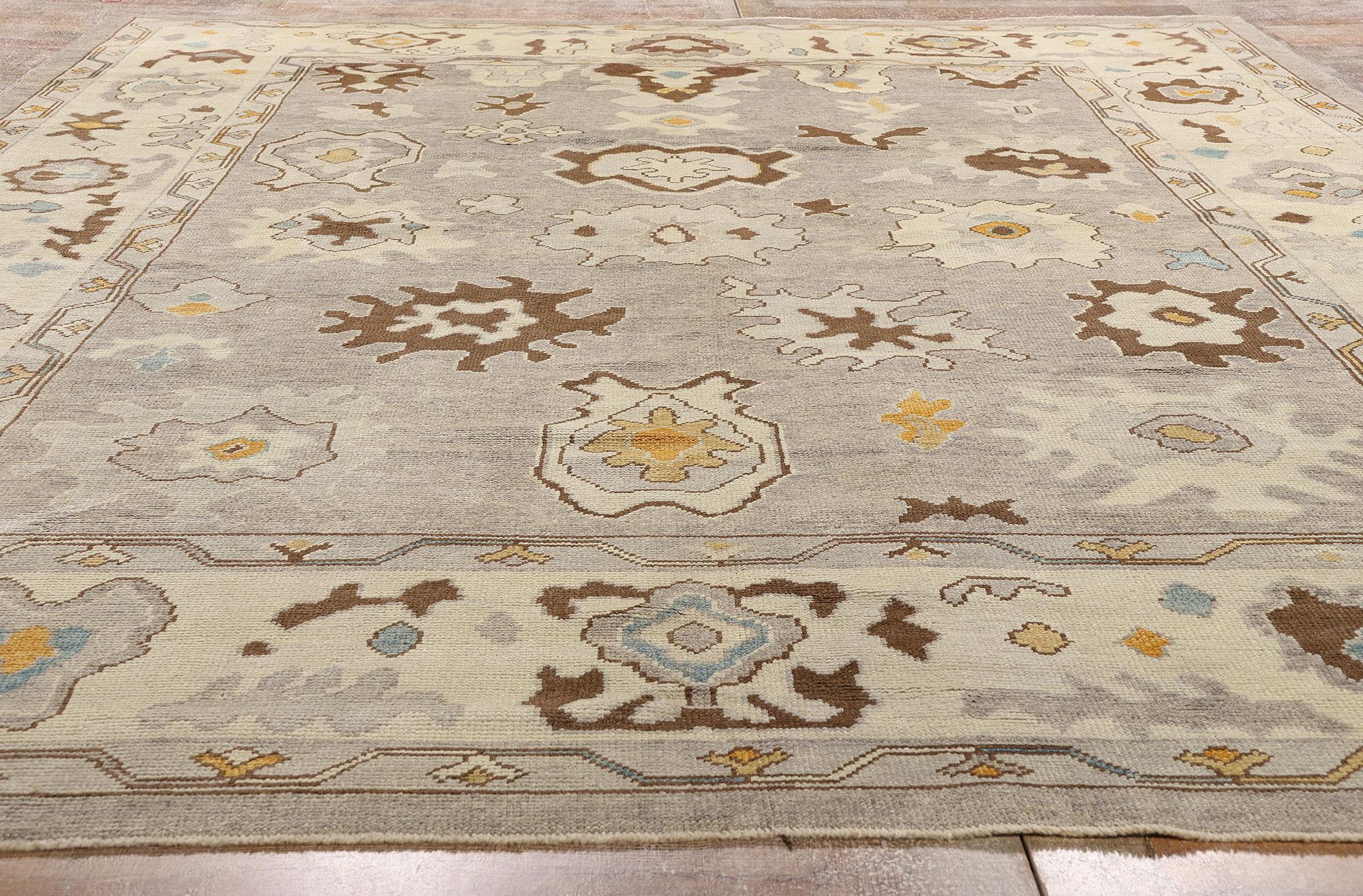 Contemporary New Modern Earth-Tone Turkish Oushak Rug with Transitional Style For Sale