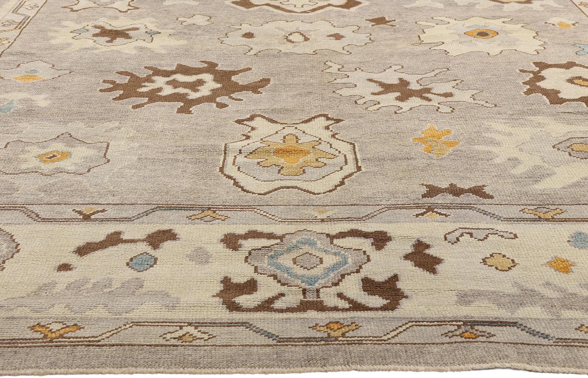 Wool New Modern Earth-Tone Turkish Oushak Rug with Transitional Style For Sale