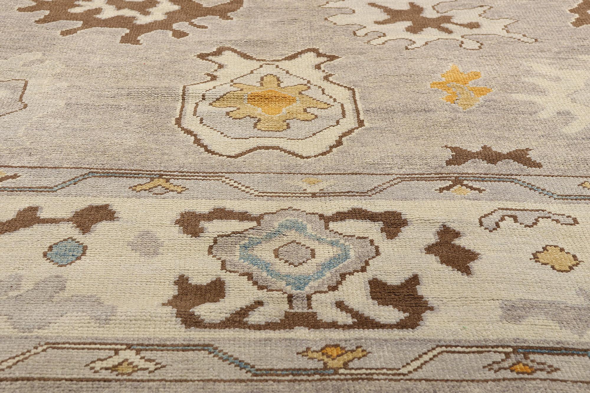 New Modern Earth-Tone Turkish Oushak Rug with Transitional Style For Sale 1