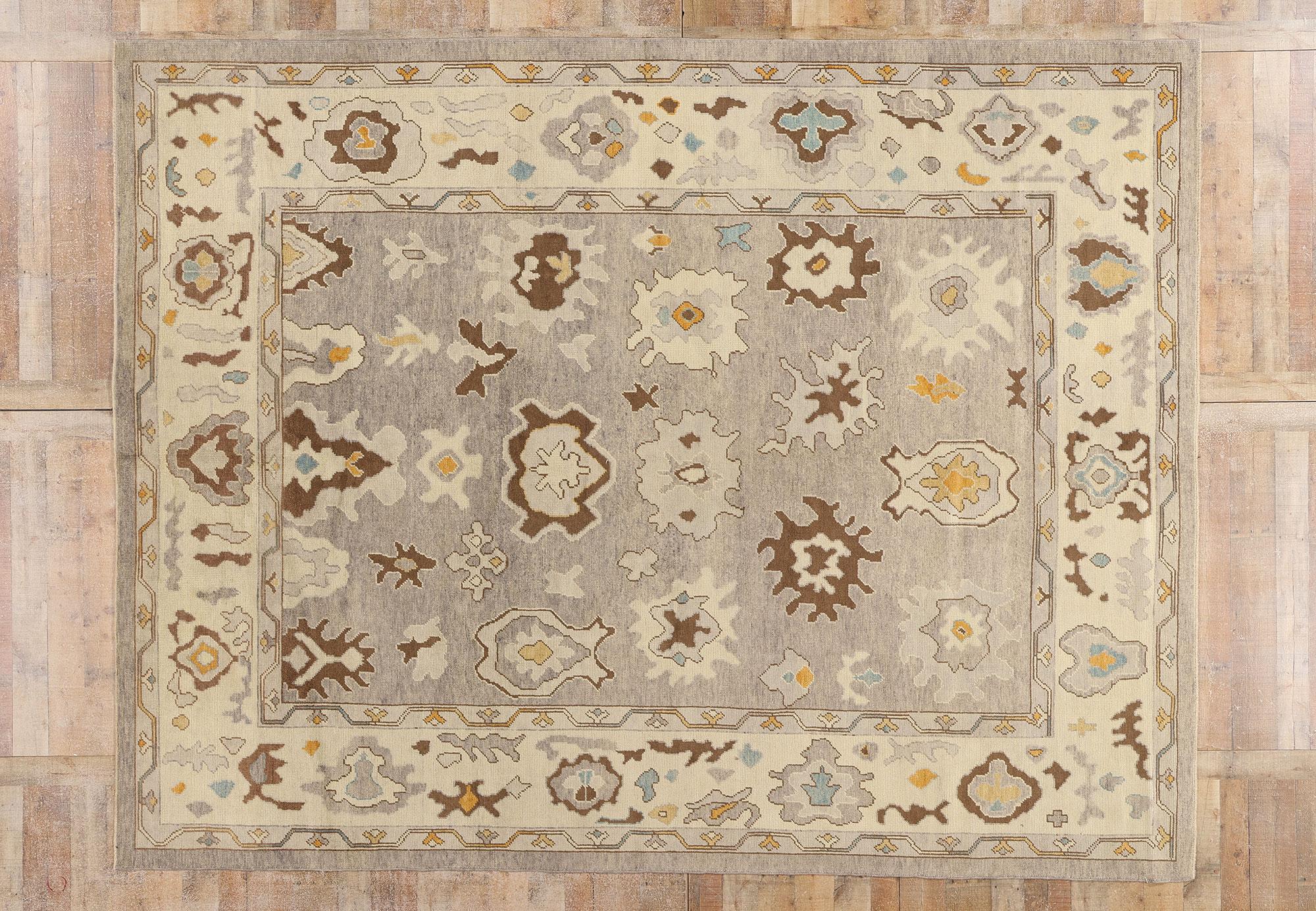 New Modern Earth-Tone Turkish Oushak Rug with Transitional Style For Sale 3