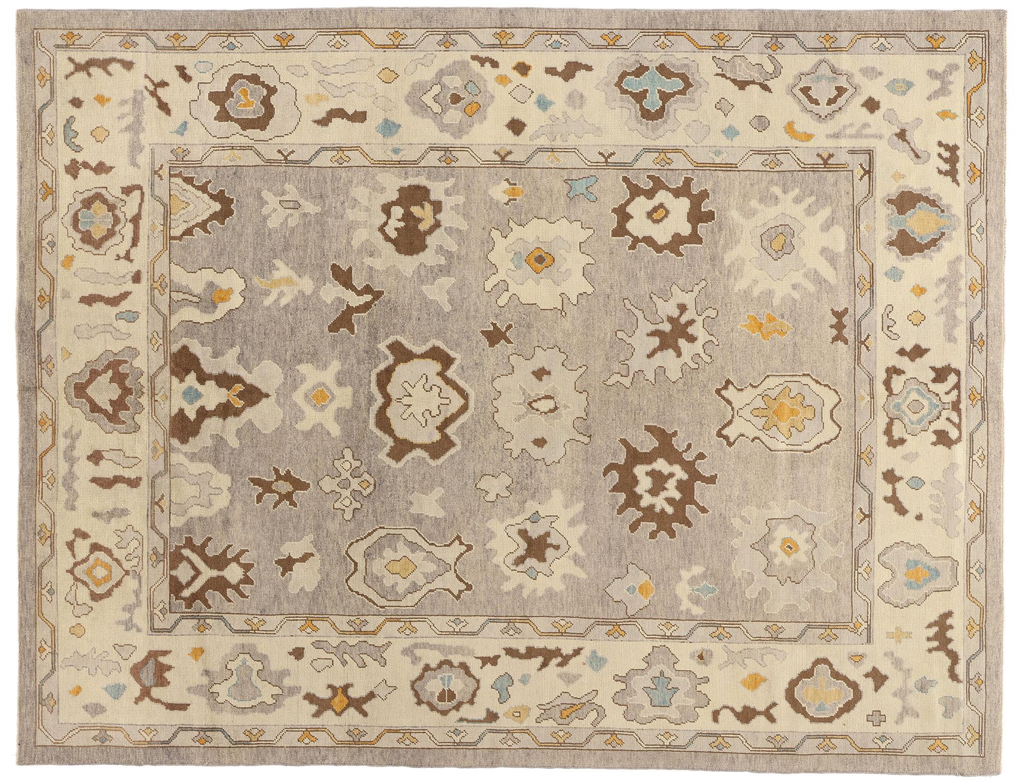 New Modern Earth-Tone Turkish Oushak Rug with Transitional Style For Sale 4