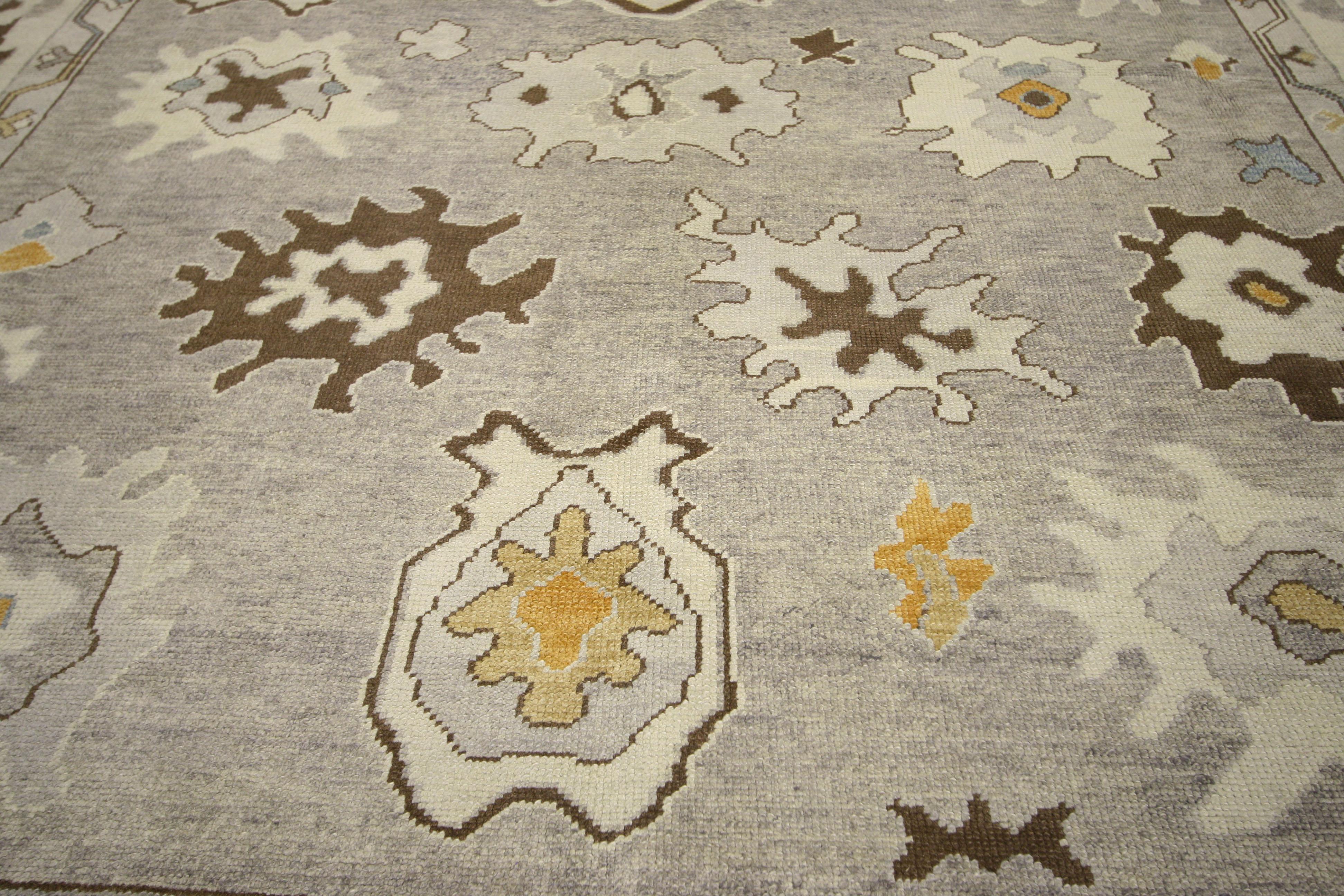 Contemporary New Turkish Oushak Area Rug with Neutral Colors For Sale