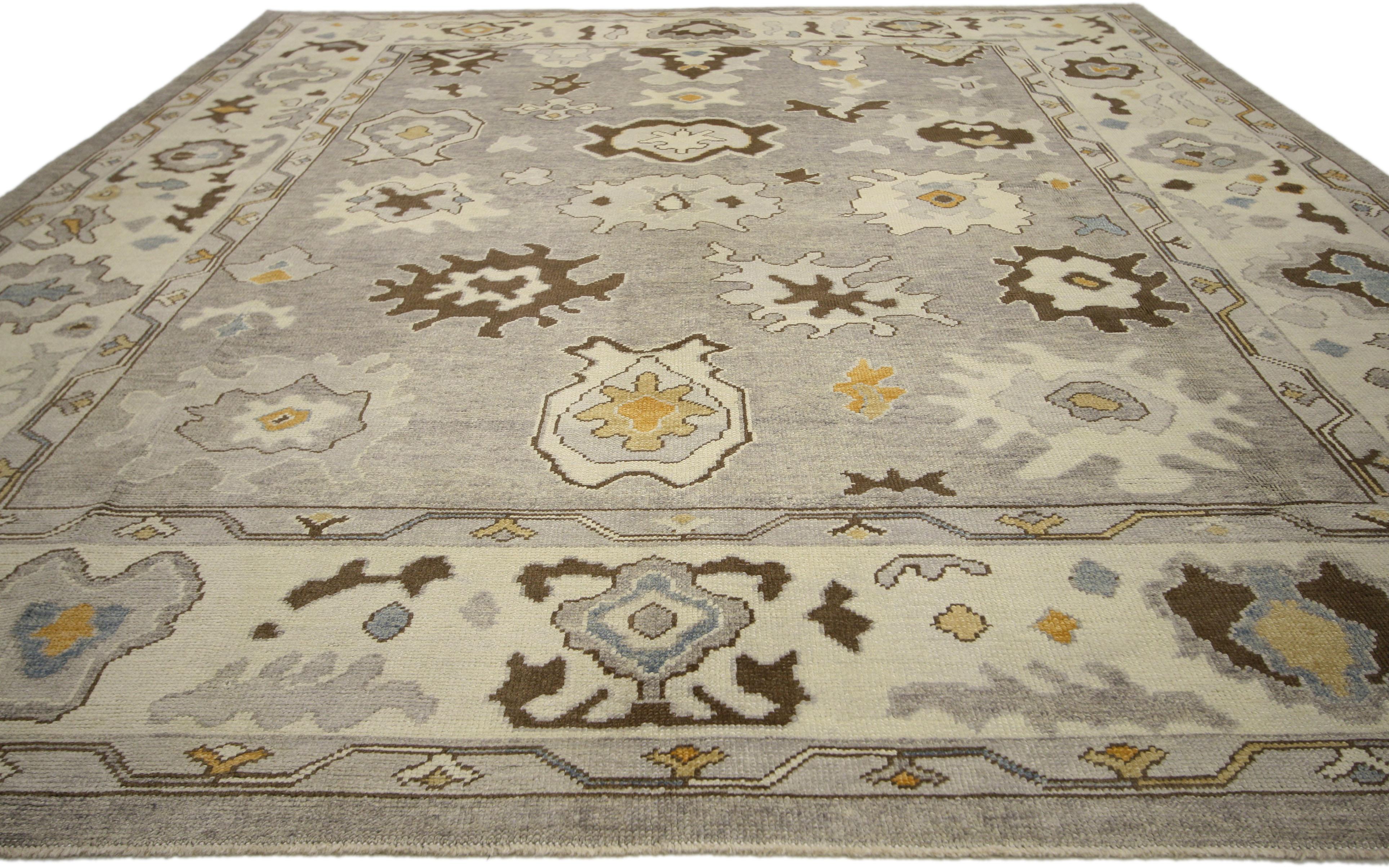 Wool New Turkish Oushak Area Rug with Neutral Colors For Sale