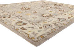 New Modern Earth-Tone Turkish Oushak Rug with Transitional Style