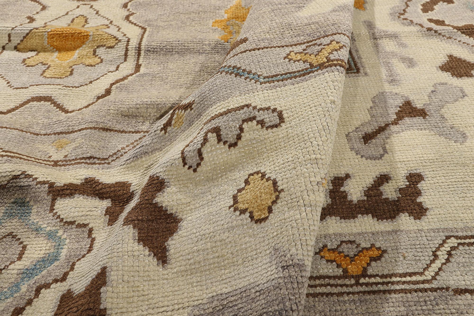 Hand-Knotted New Modern Earth-Tone Turkish Oushak Rug with Transitional Style For Sale