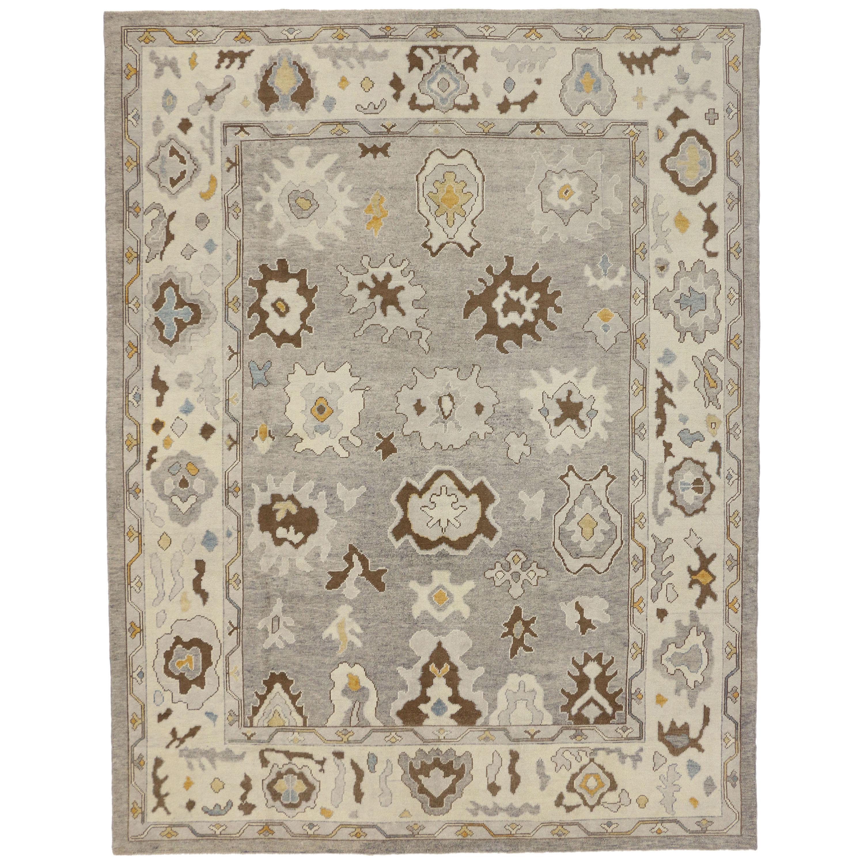 New Turkish Oushak Area Rug with Neutral Colors For Sale