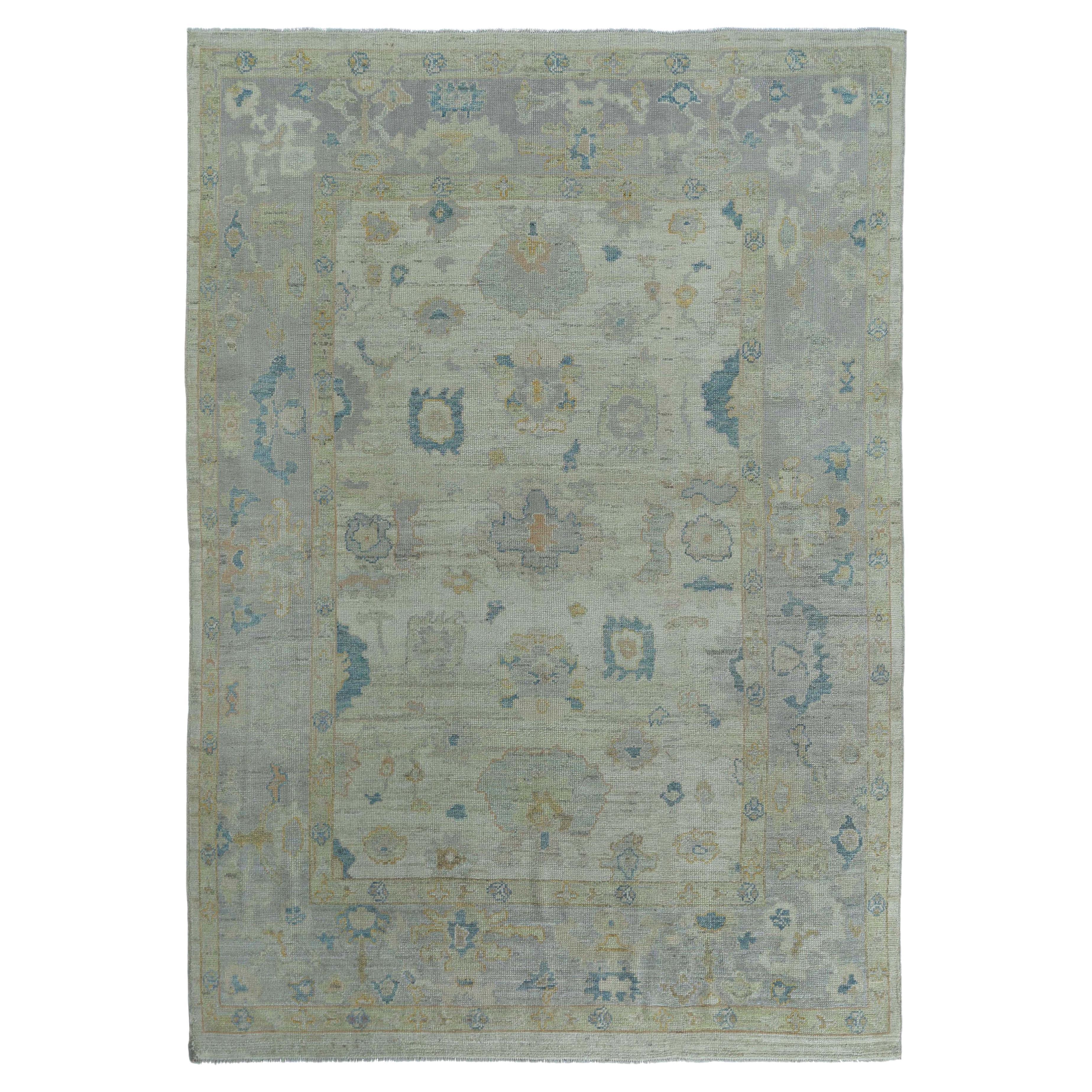 Afghanistan Oushak Area Rugs Circa 1990 - Wool Ivory Purpel Design - 95438