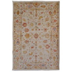 New Turkish Oushak, Ivory and Soft Colors, Wool