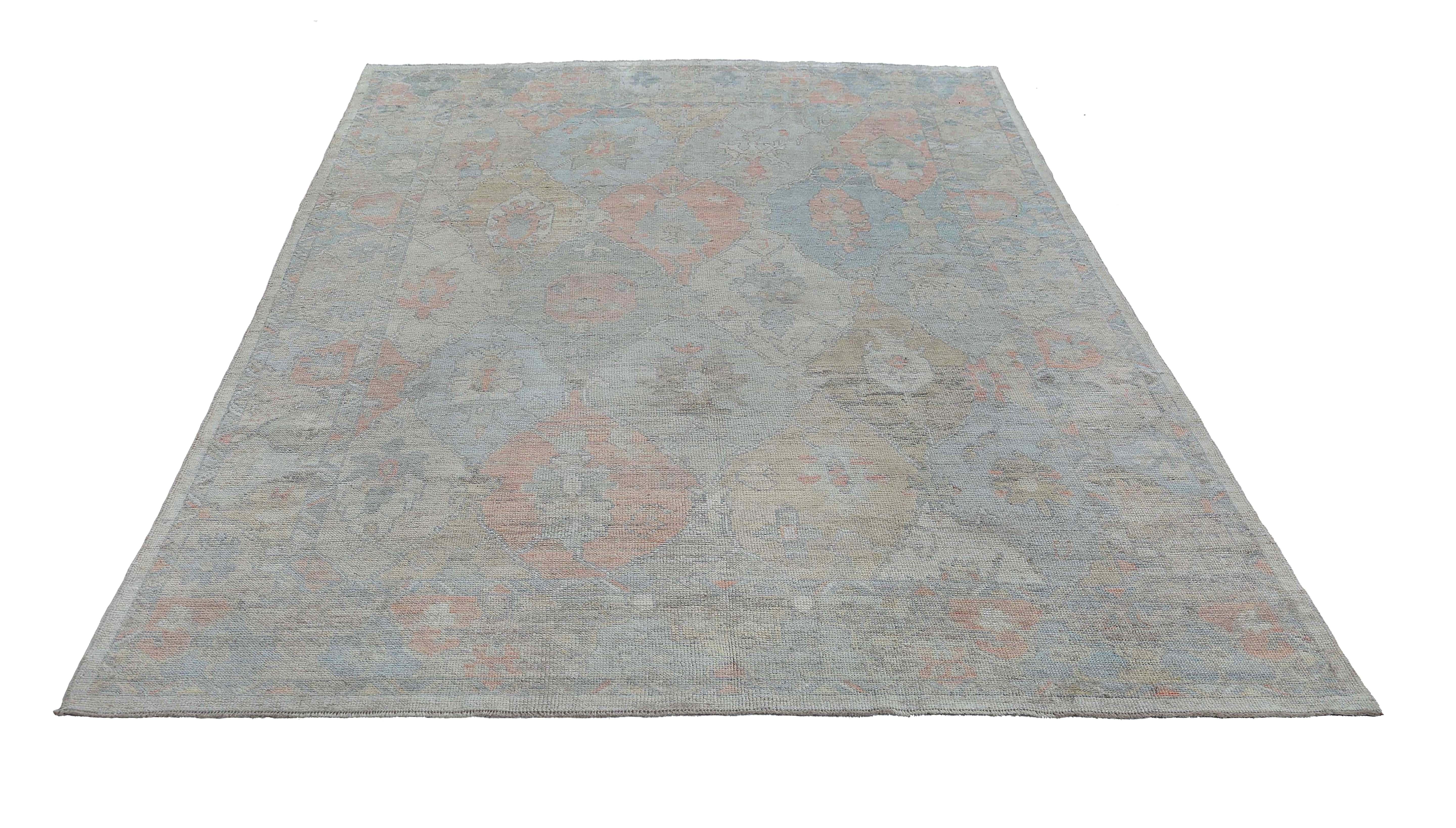 Hand-Woven New Turkish Oushak Rug For Sale
