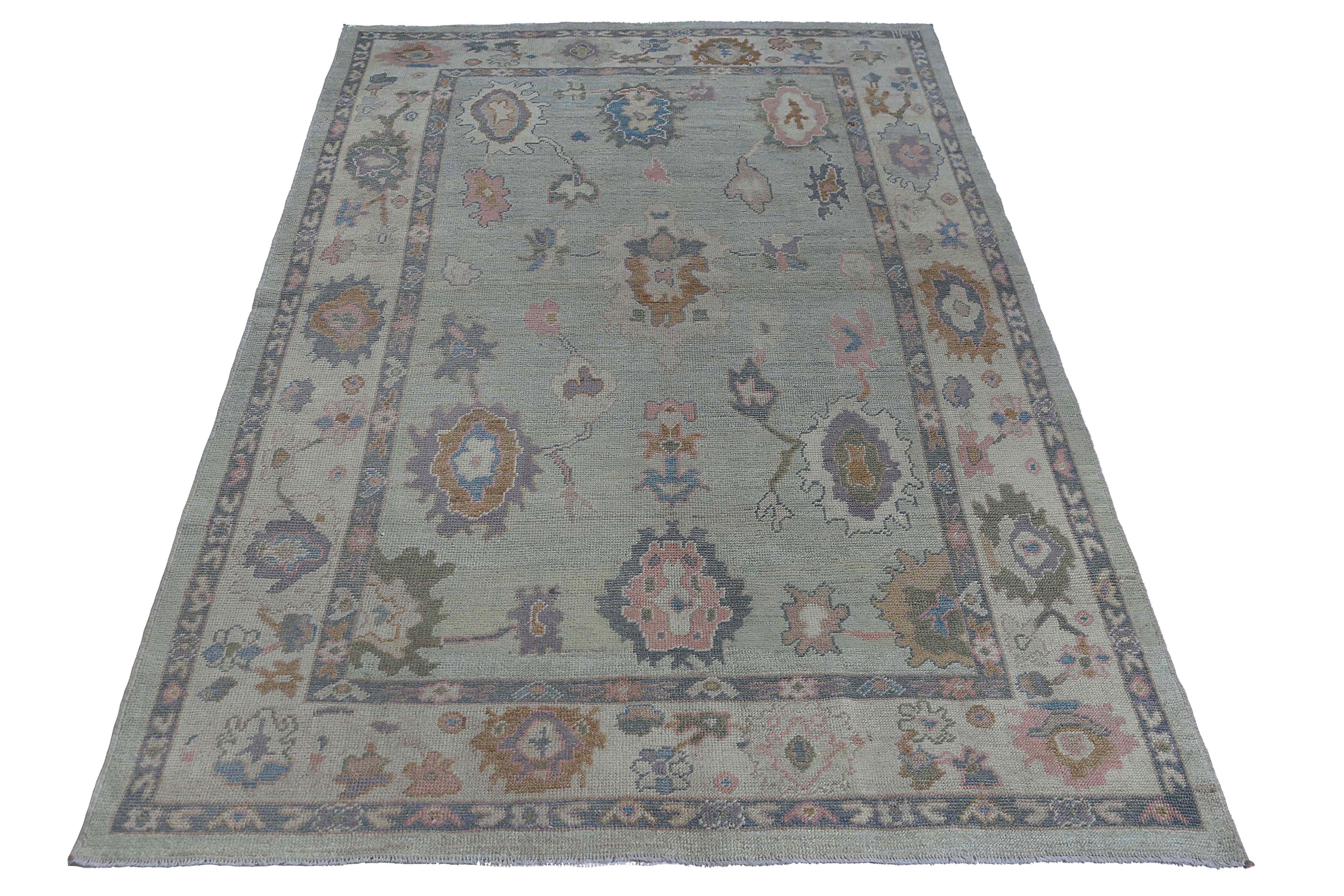 Afghanistan Oushak-Teppiche Circa 1990 - Wollblaues Design - 95440 (Afghanisch) im Angebot