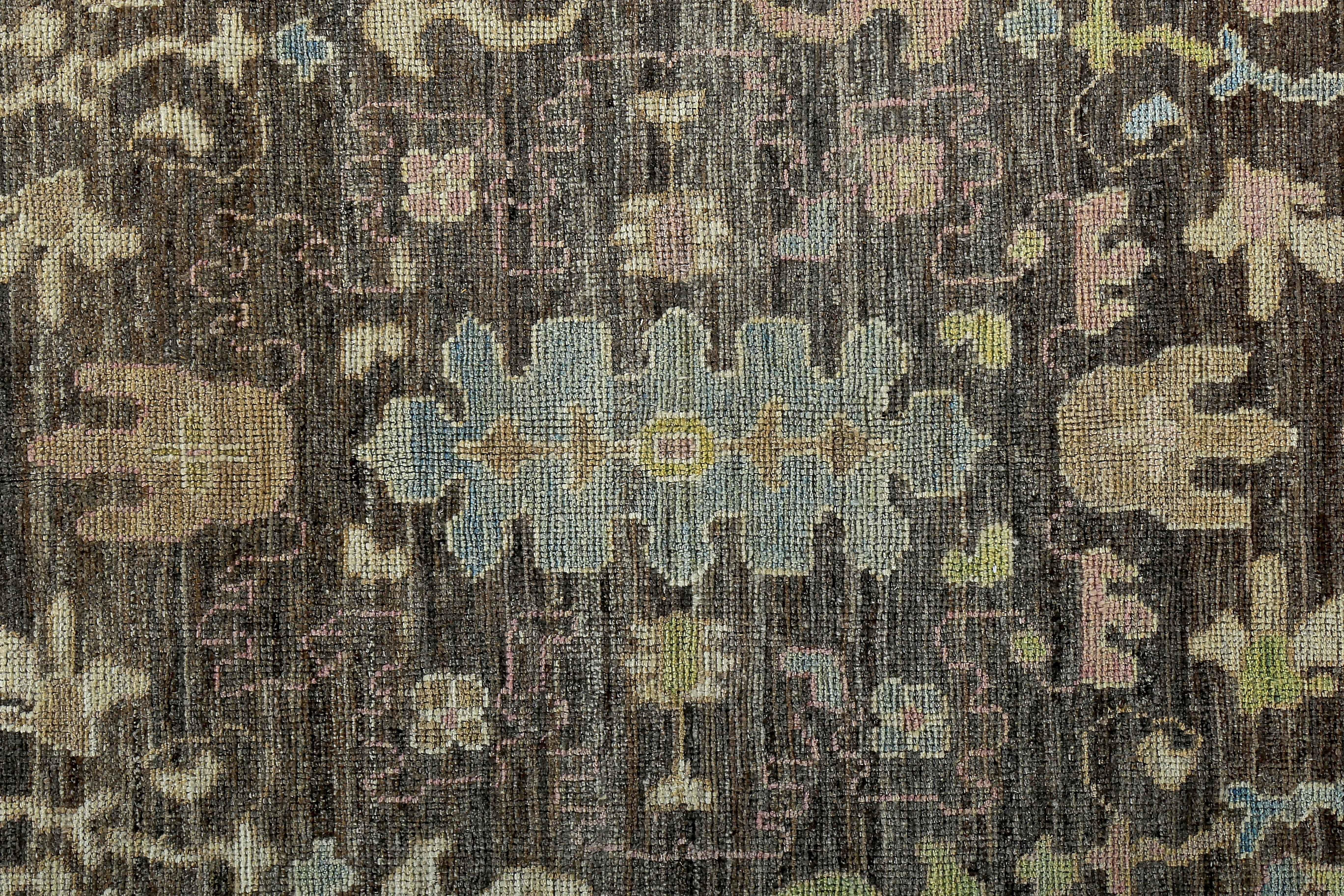 New Turkish Oushak Rug in Black and Brown with Colorful Floral Patterns In New Condition For Sale In Dallas, TX