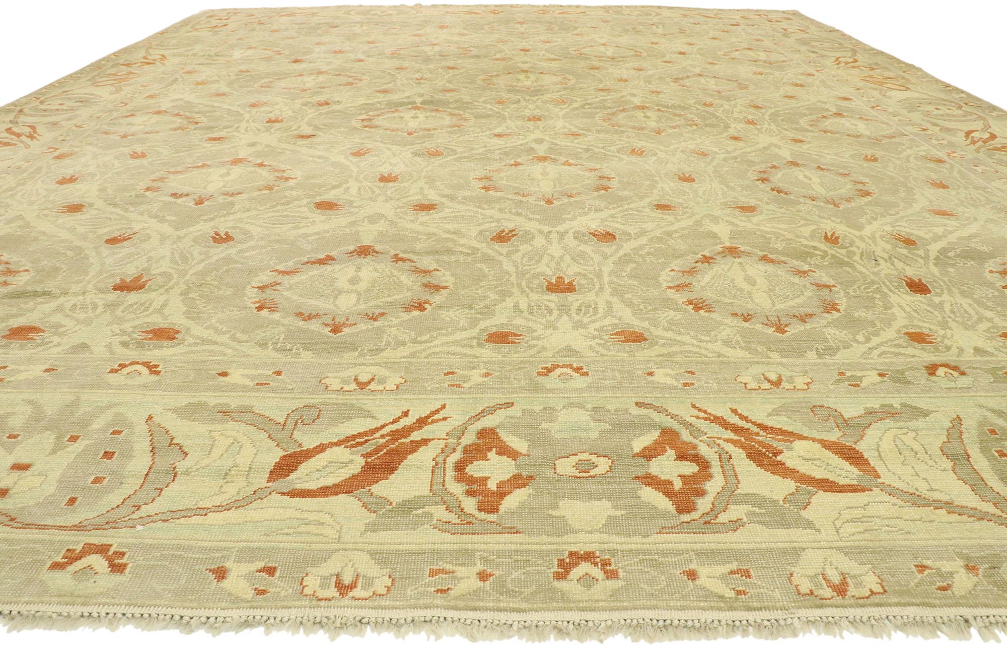 Hand-Knotted New Turkish Oushak Rug with Arts & Crafts Style Inspired by William Morris For Sale
