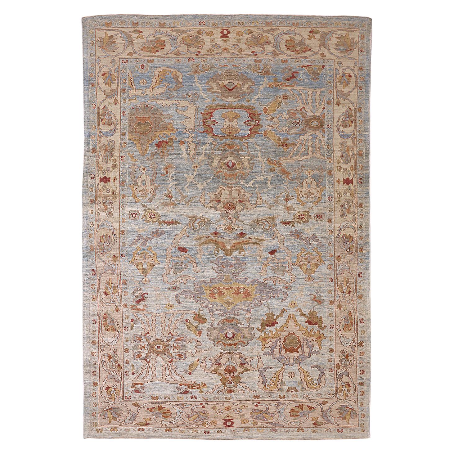New Turkish Oushak Rug with Brown and Beige Botanical Patterns