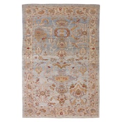 Nouveau tapis turc Oushak à motifs botaniques marron et beige