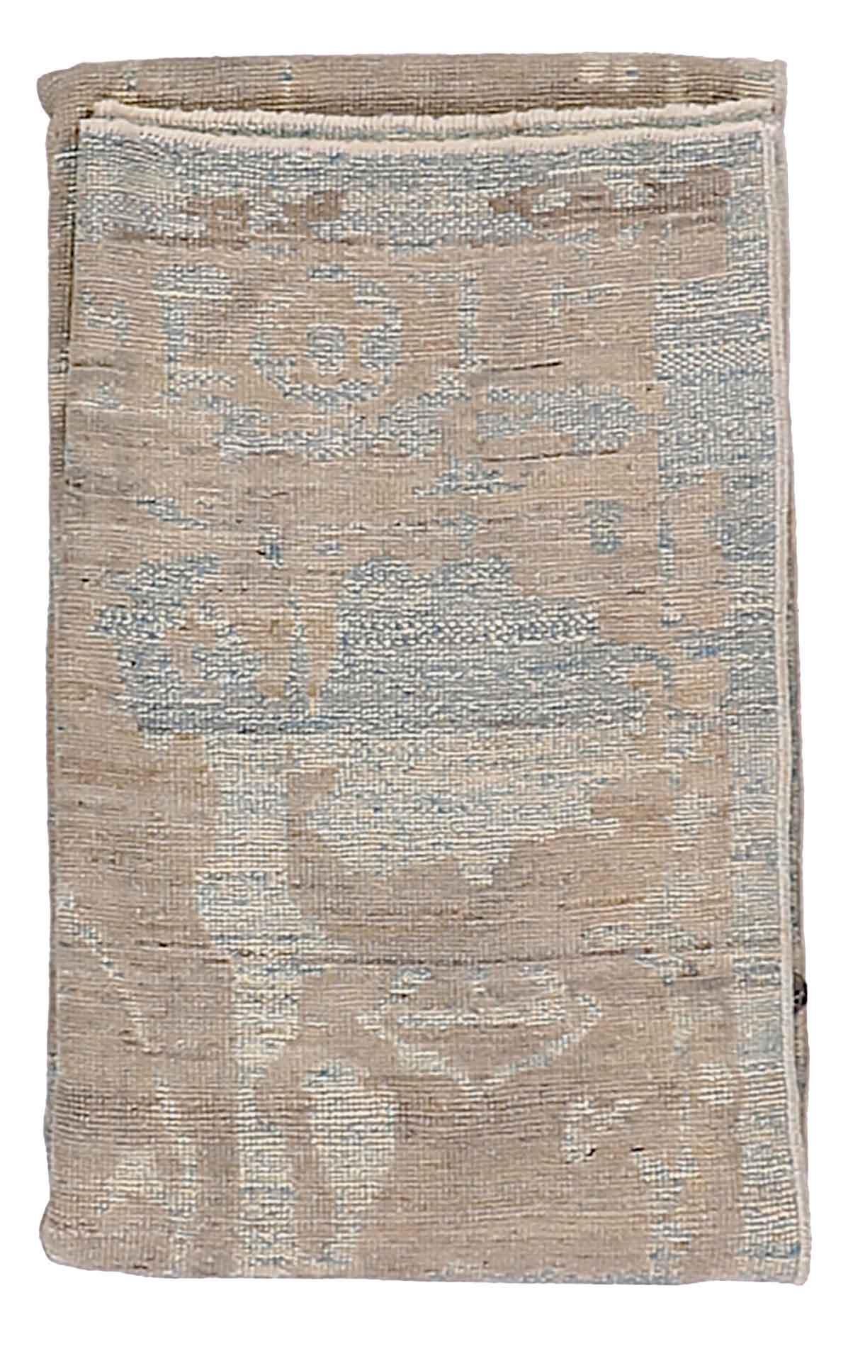 Hand-Woven New Turkish Oushak Rug with Brown and Beige Floral Details on Blue Field For Sale