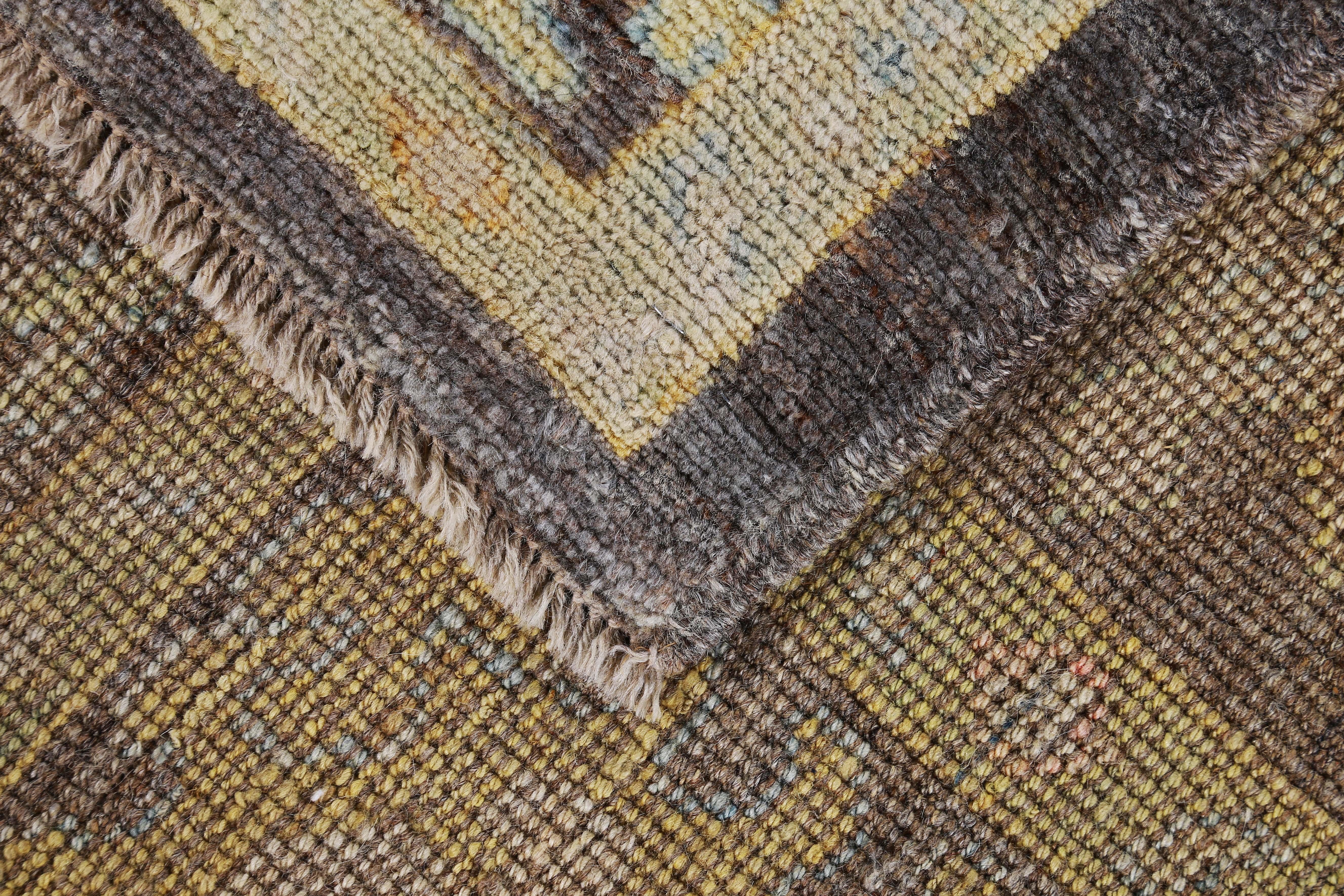 Wool New Turkish Oushak Rug with Brown, Yellow and Blue Floral Details on Brown Field For Sale