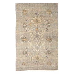 New Turkish Oushak Rug with Gray and Beige Botanical Details