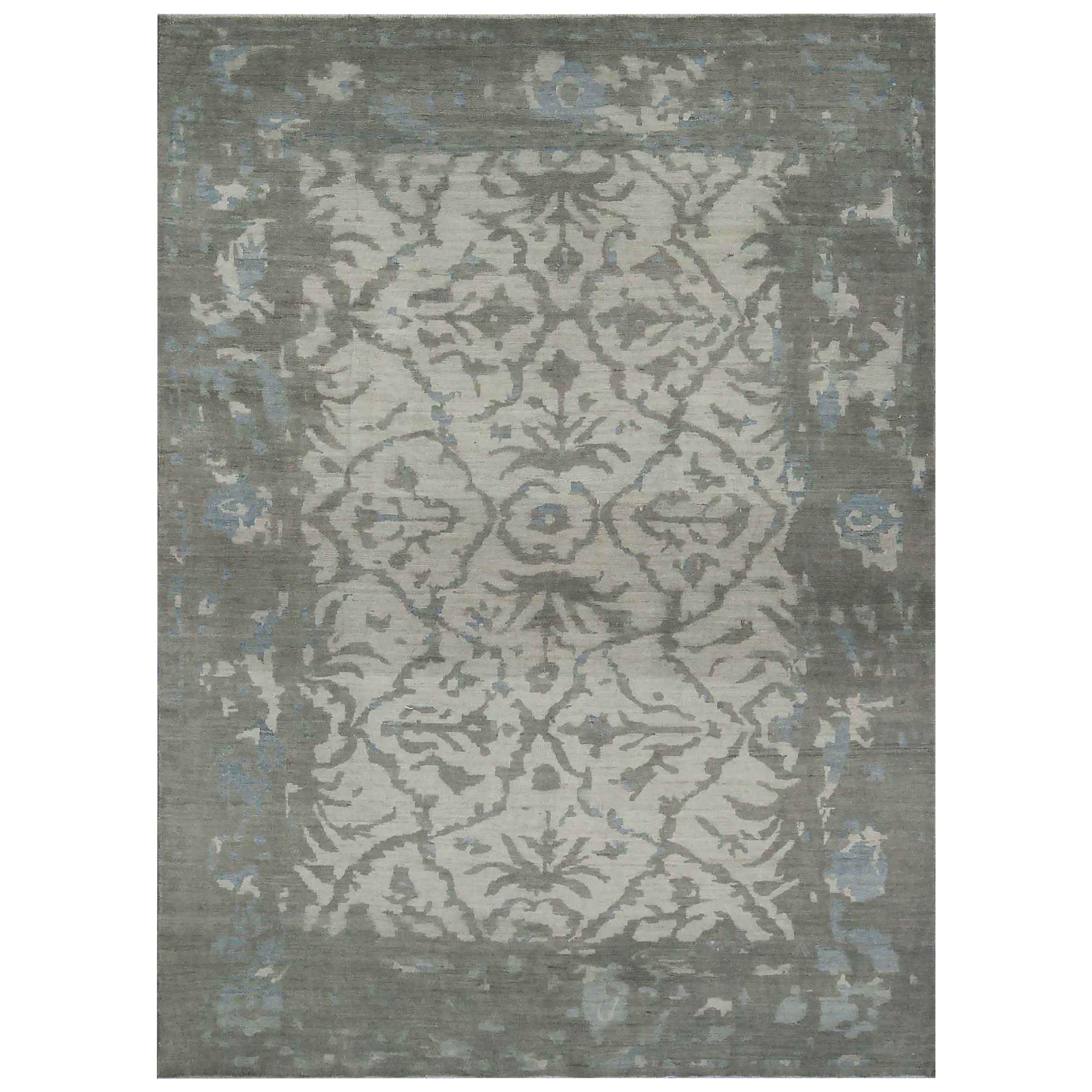New Turkish Oushak Rug with Gray Botanical Details on Ivory Field For Sale