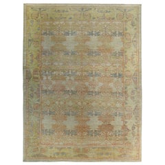 New Turkish Oushak Rug with Green and Gray Floral Details on Ivory Field