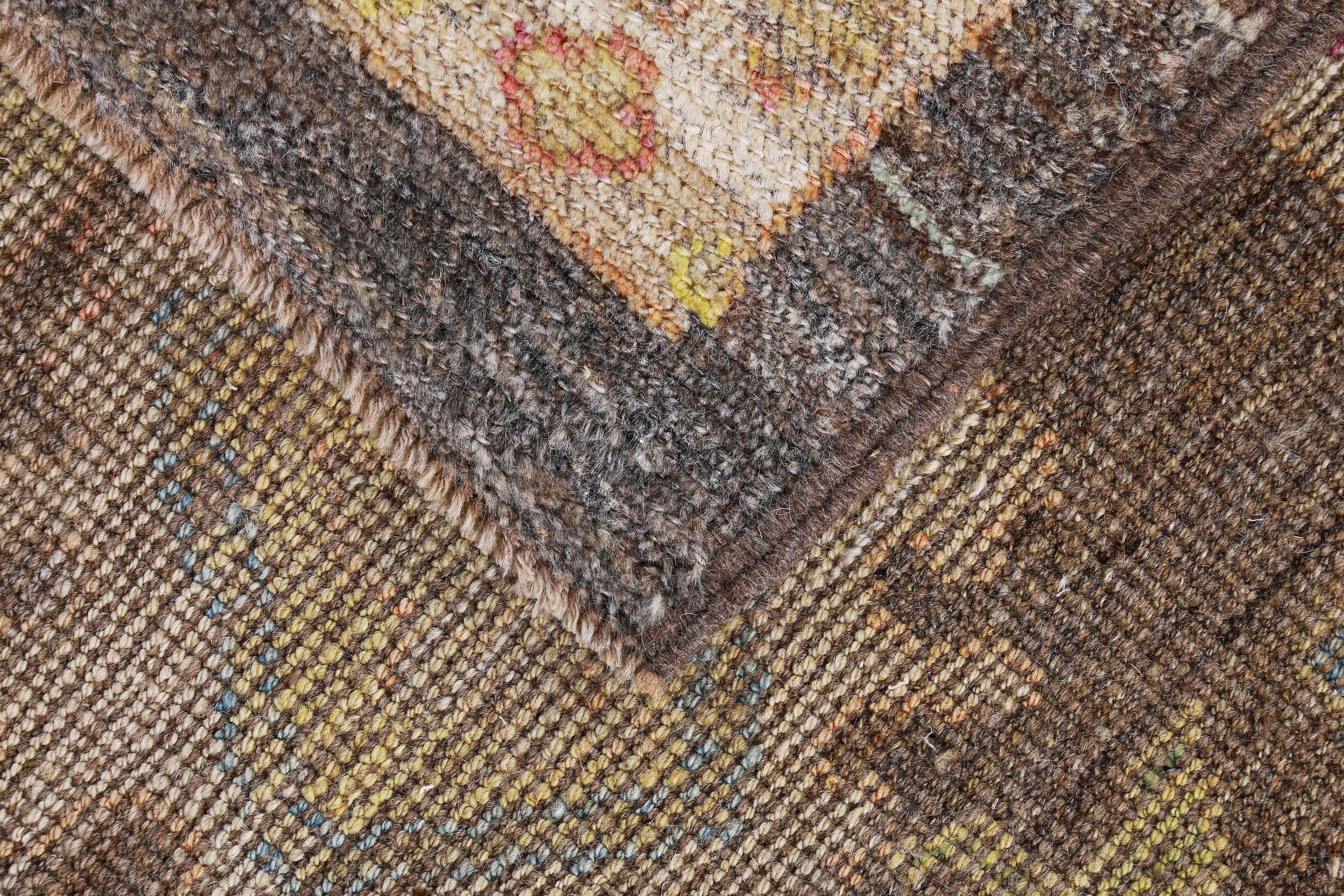New Turkish Oushak Rug with Green and Yellow Floral Design on a Brown Field For Sale 1