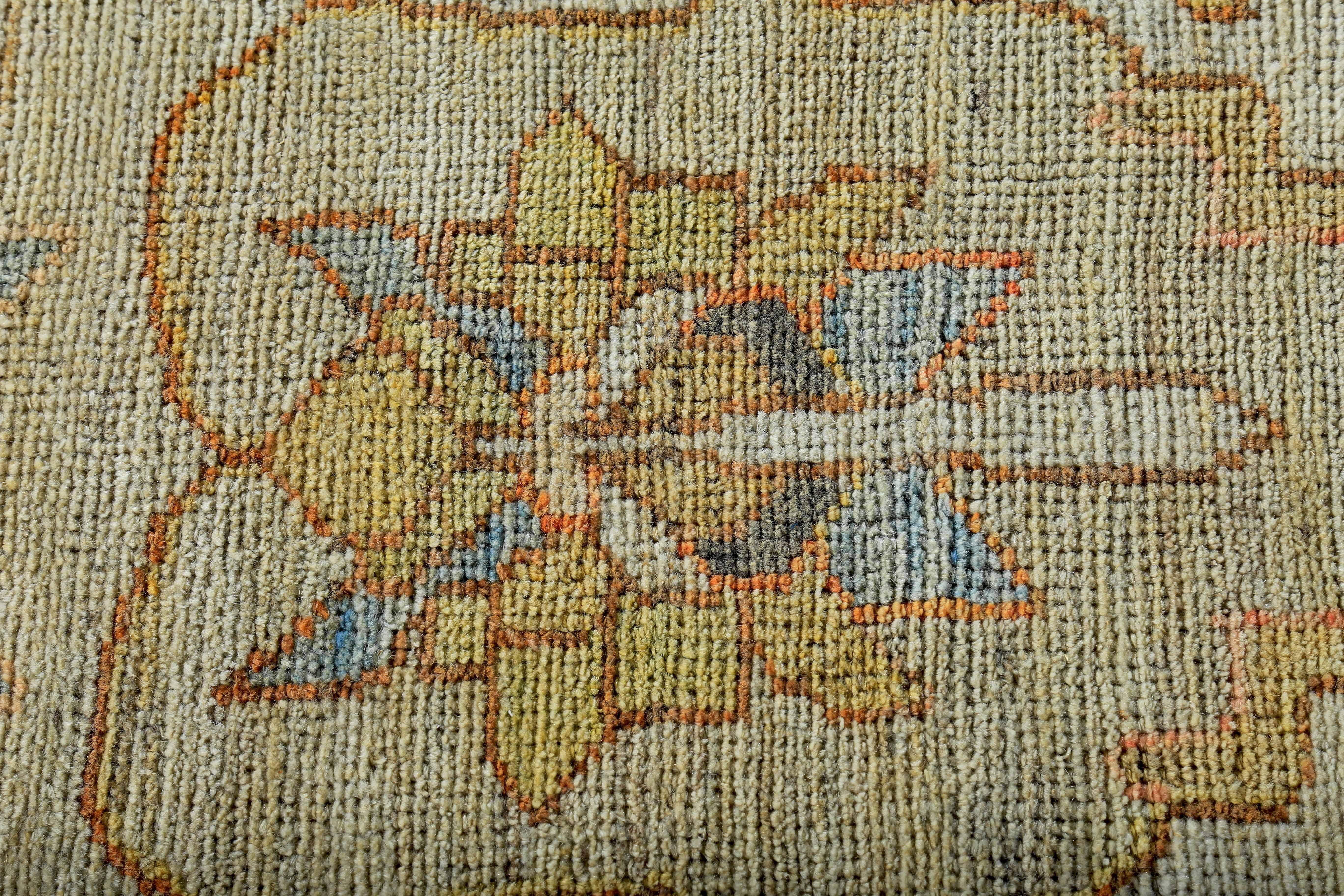New Turkish Oushak Rug with Green and Yellow Floral Details on Ivory Field In New Condition For Sale In Dallas, TX