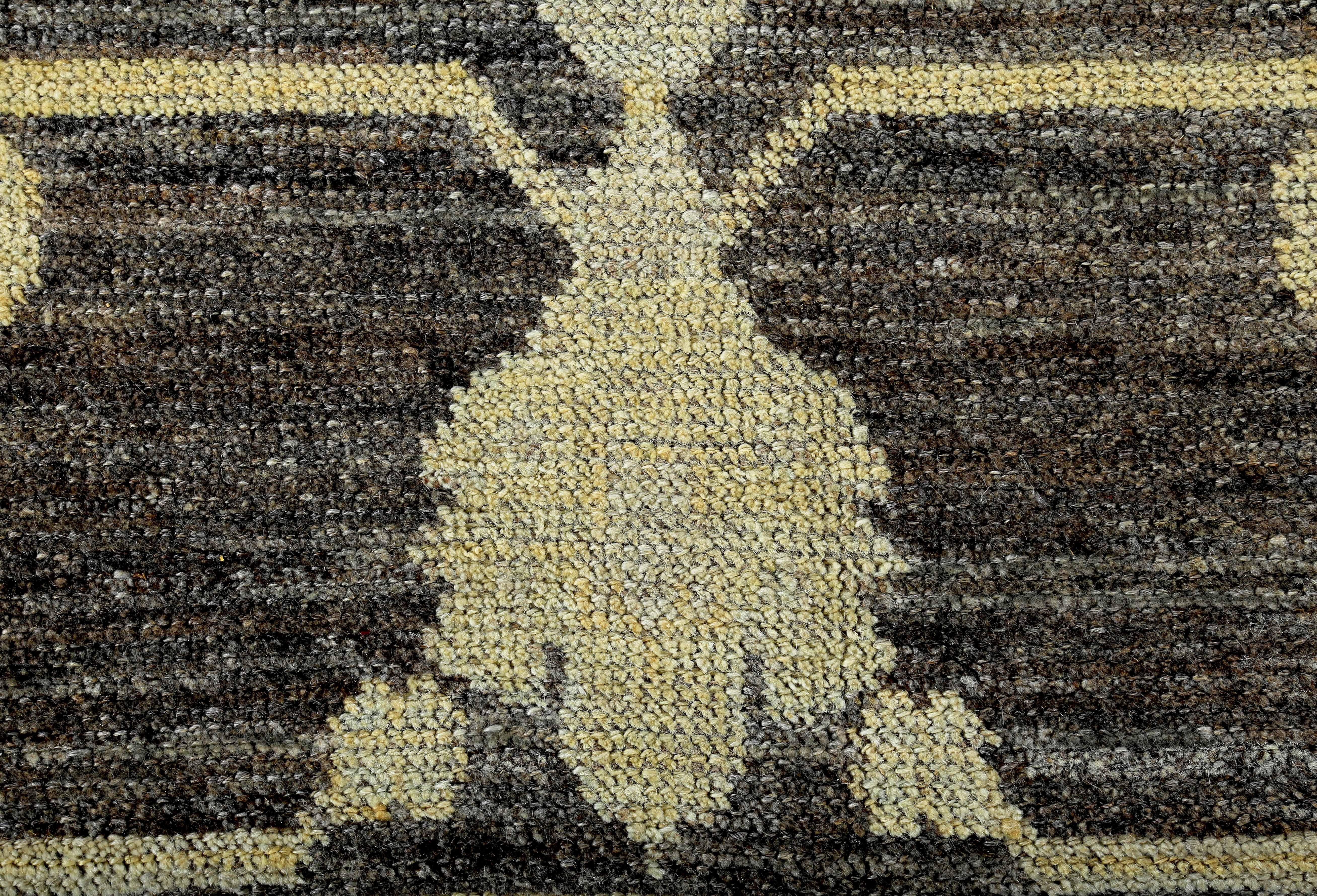 Contemporary New Turkish Oushak Rug with Ivory and Blue Floral Details on Brown Field For Sale