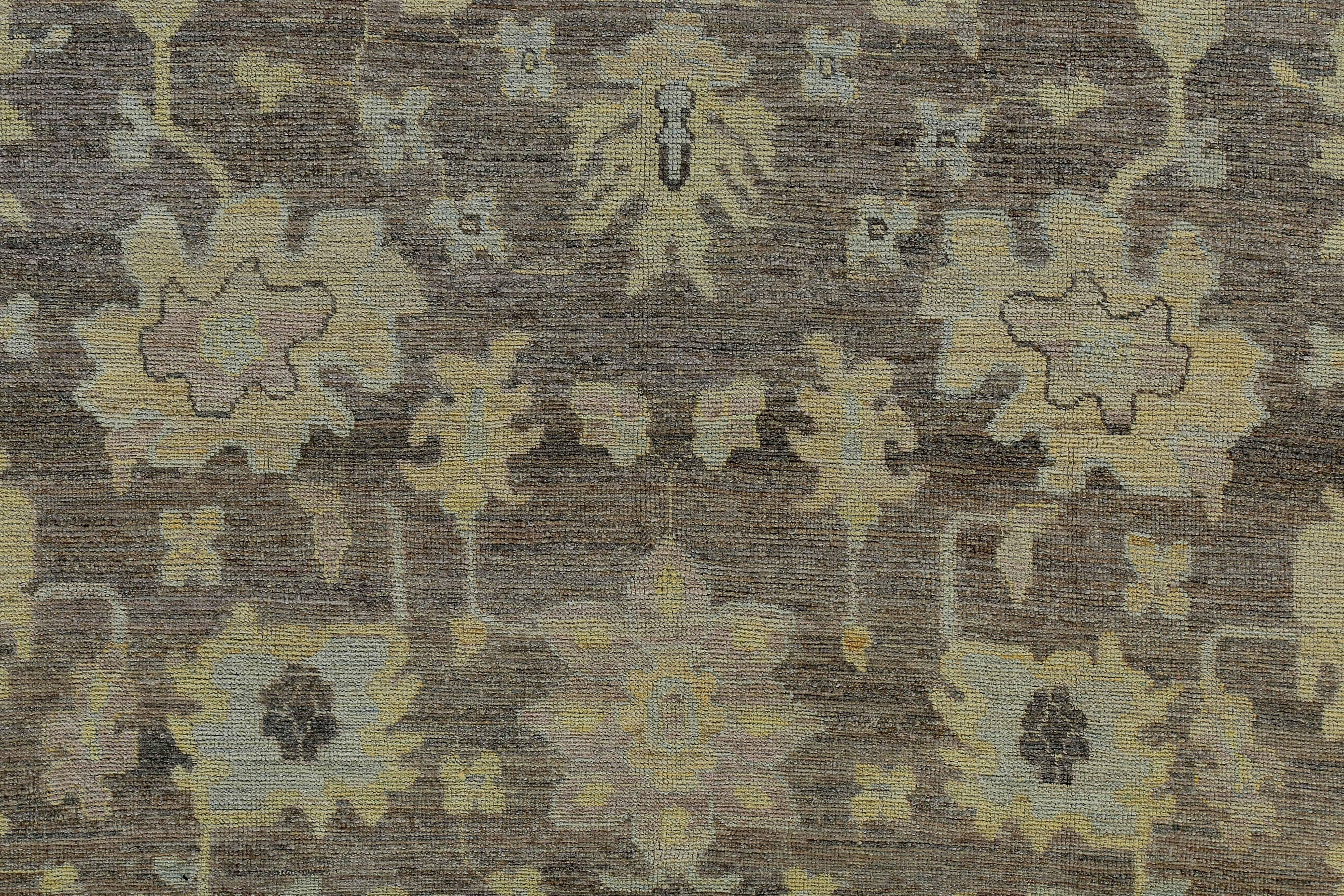 New Turkish Oushak Rug with Ivory and Blue Floral Details on Brown Field For Sale 1