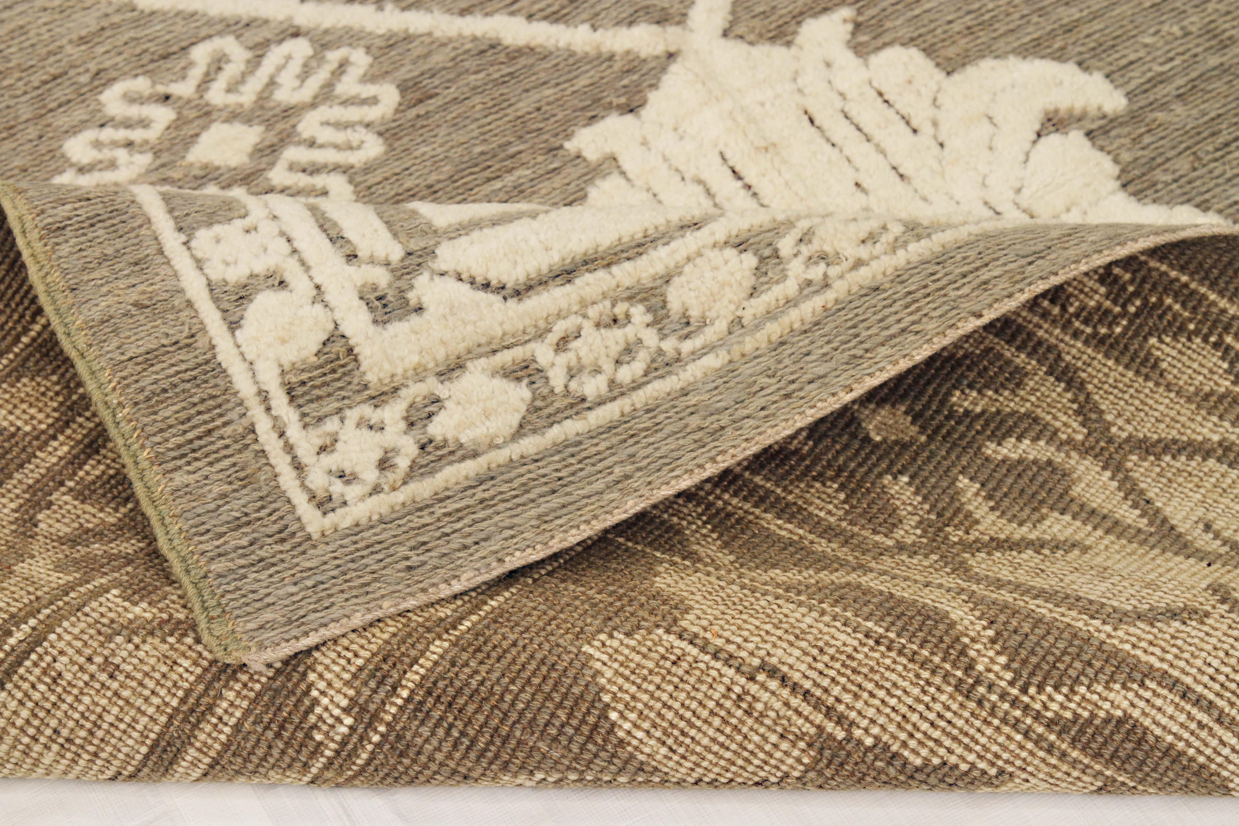 Hand-Woven New Turkish Oushak Rug with Ivory Botanical Details on Beige Field For Sale