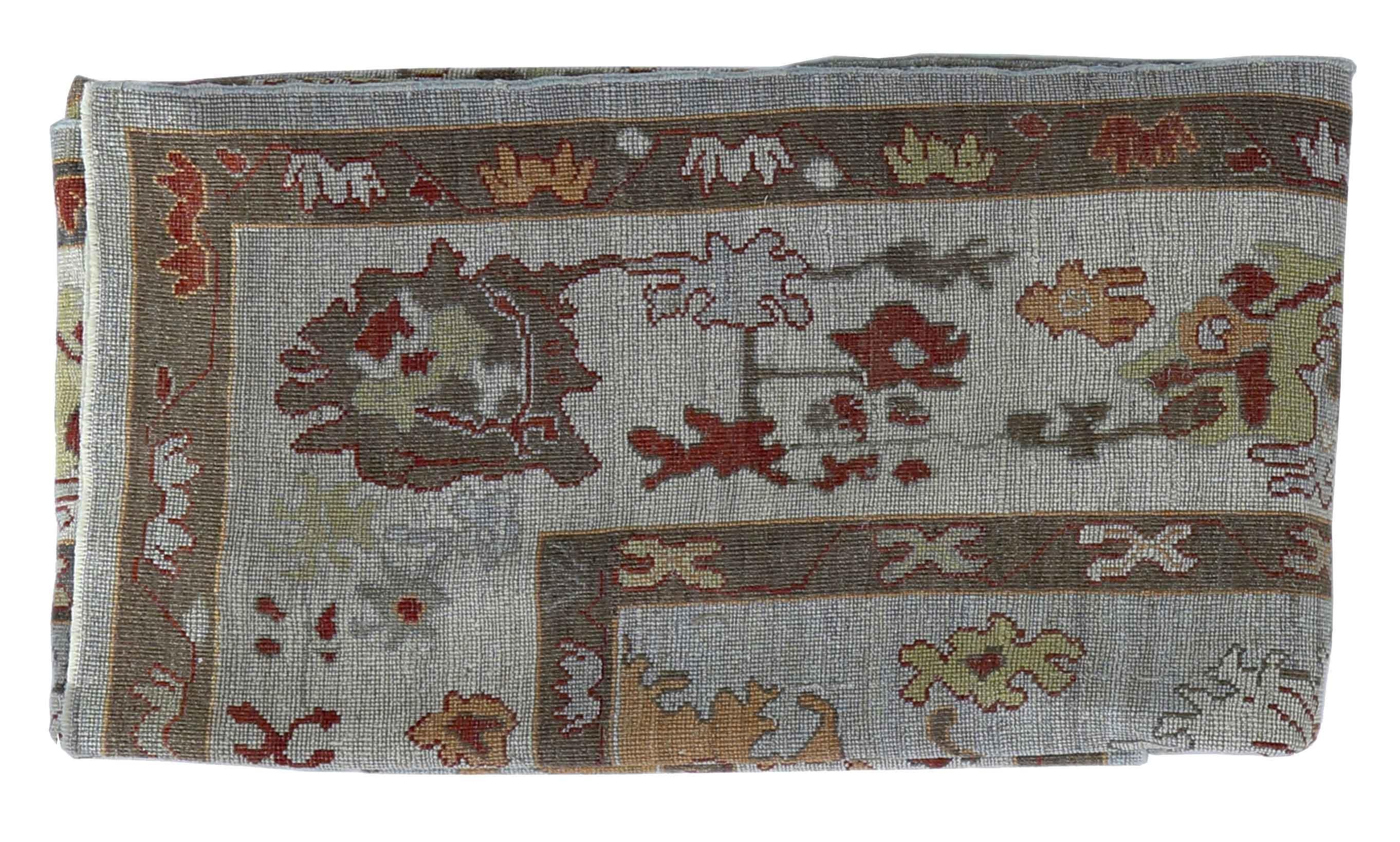 New Turkish Oushak Rug with Ivory and Brown Floral Details on Gray Field In New Condition For Sale In Dallas, TX