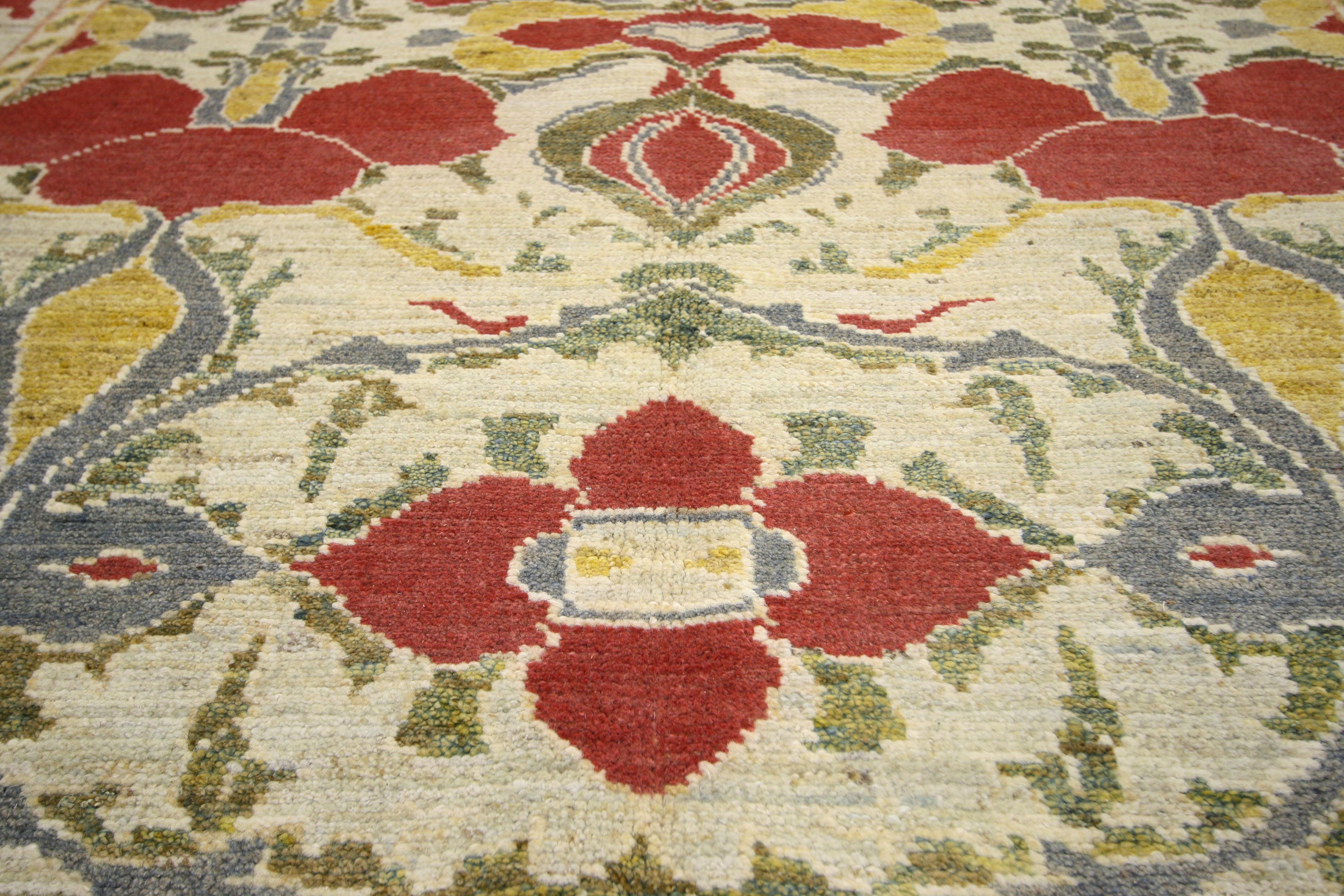 60758 New Turkish Oushak Rug with Arts & Crafts Style Inspired by William Morris 06'04 x 09'08. The architectural elements of naturalistic forms combined with Arts and Crafts style, this new Turkish Oushak rug draws inspiration from William Morris.